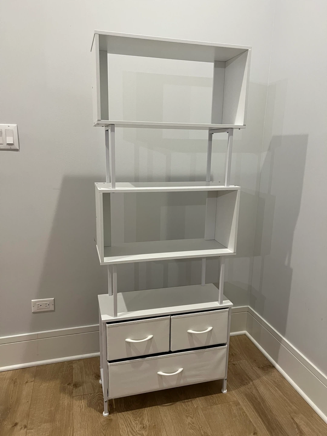 White 5-Shelf Bookcase with 3 Fabric Drawers - photo 2