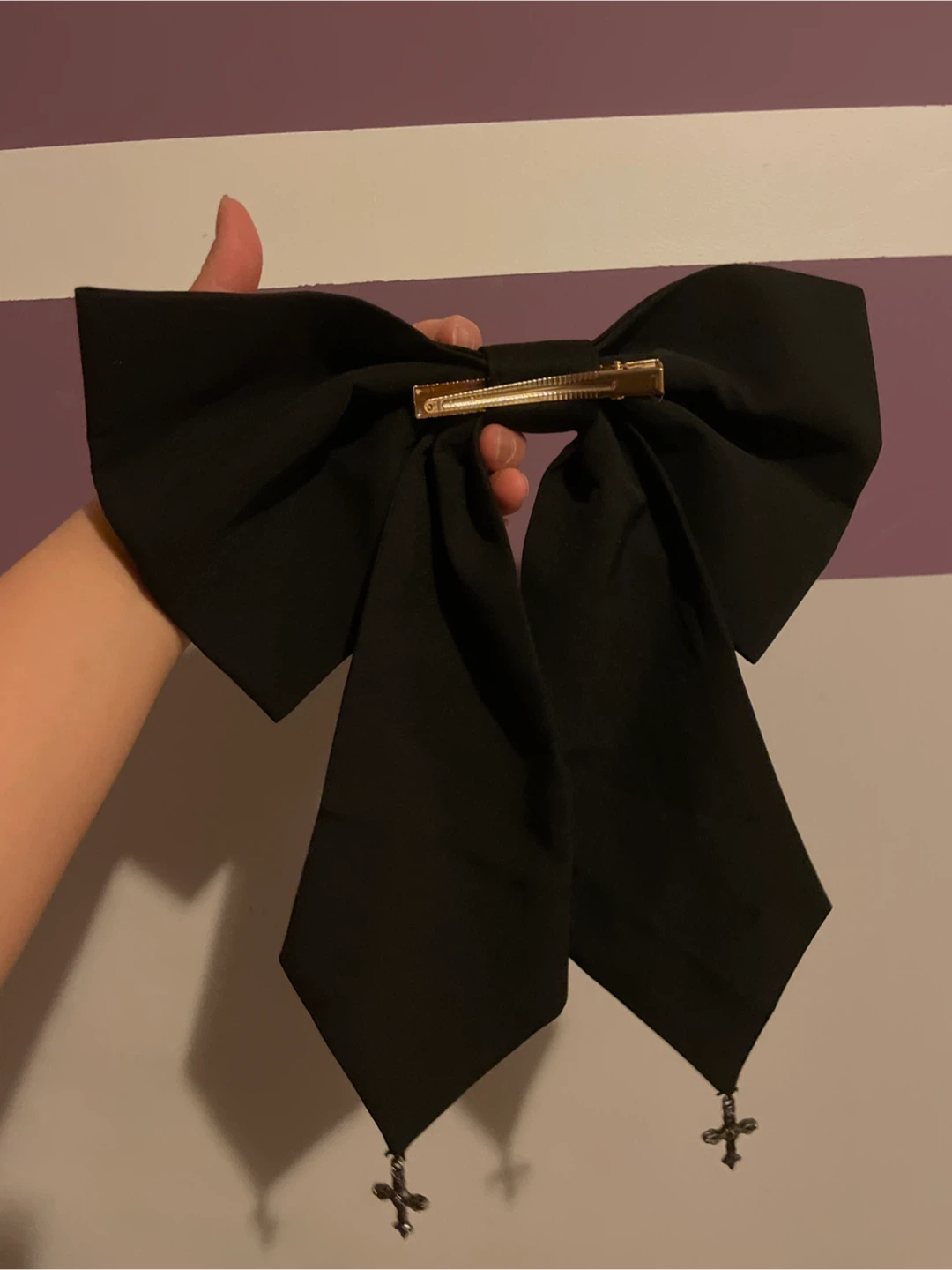 Black Bow Hair Clip with Cross Charms - photo 2