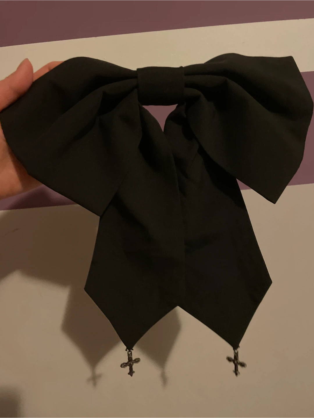 Black Bow Hair Clip with Cross Charms