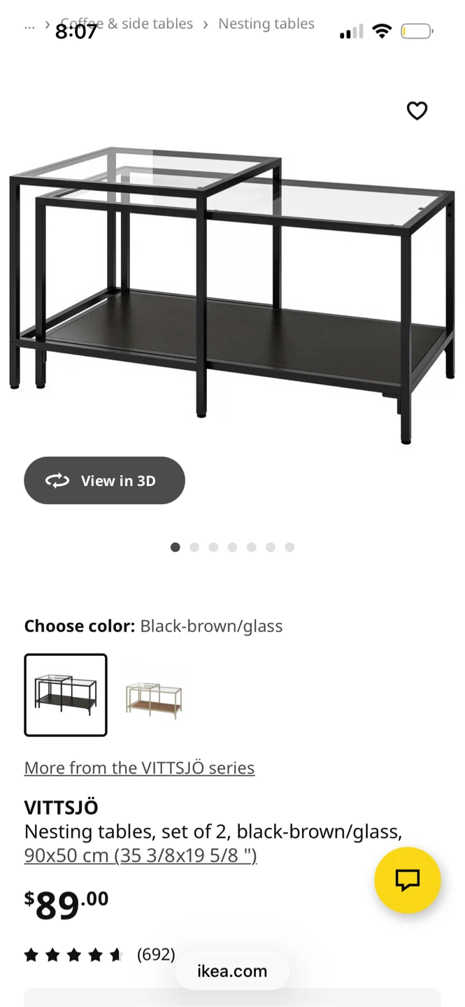 IKEA VITTSJÖ Nesting Coffee Side Tables - Black-brown Glass Top