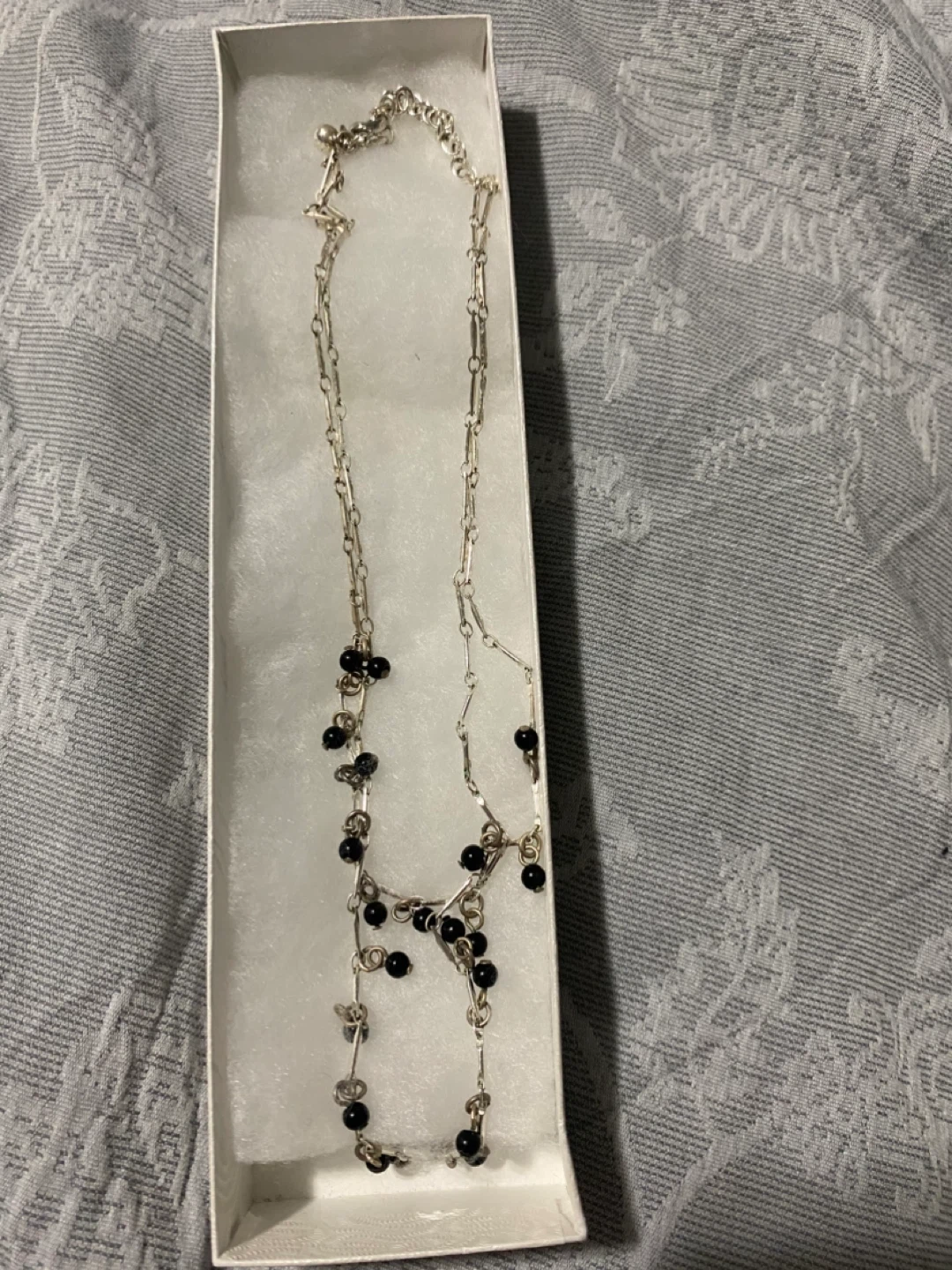 Silver-tone Necklace with Black Beads