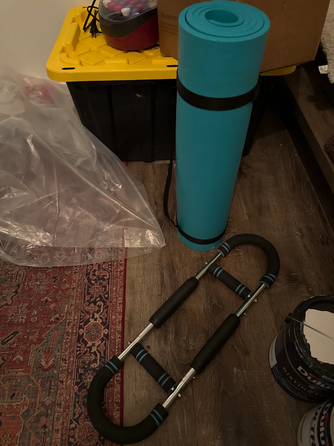 Blue Yoga Mat and Ab Roller