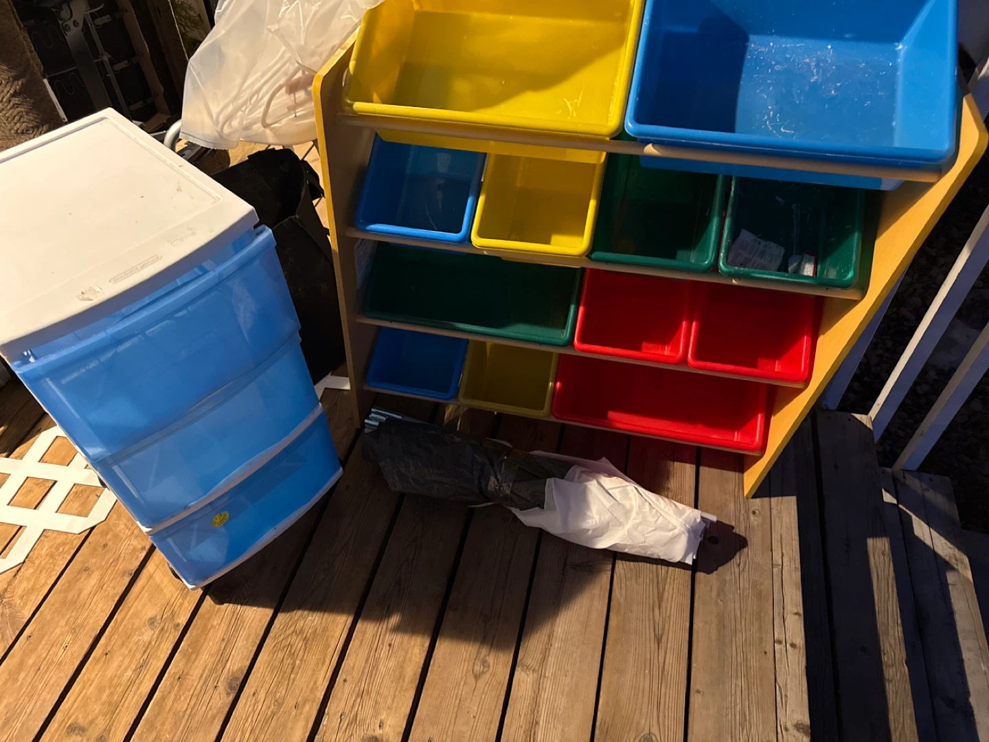 Multi-colour Toy Organizer and Blue Drawer Unit
