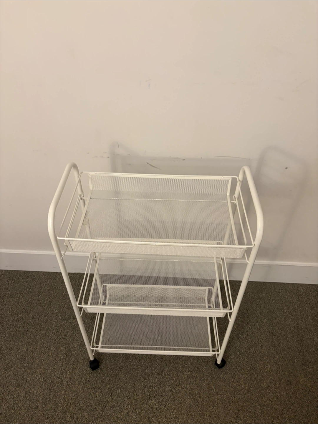White 3-Tier Mesh Rolling Cart