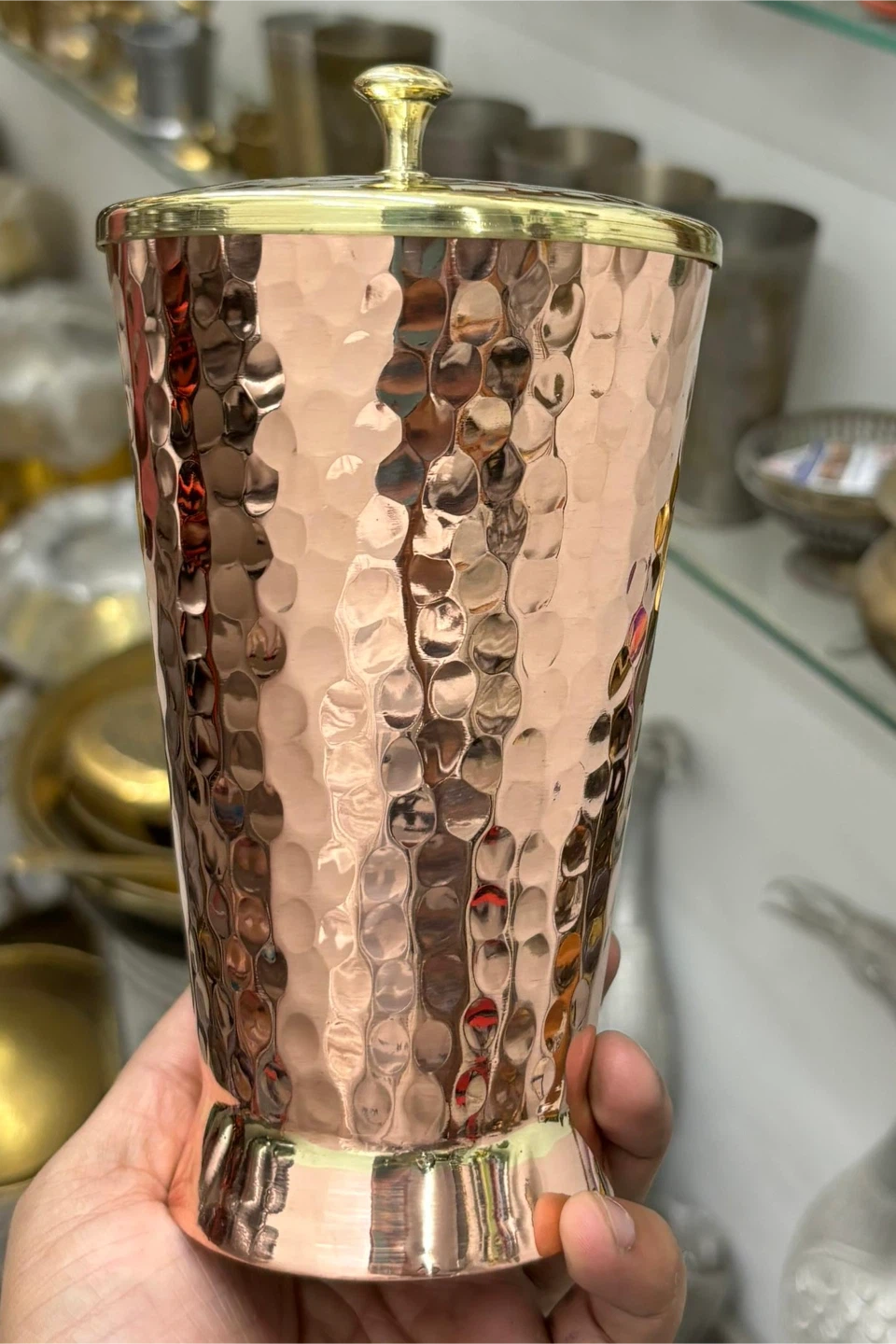 Real Hammered Copper Tumbler with Lid brand new ( never used )