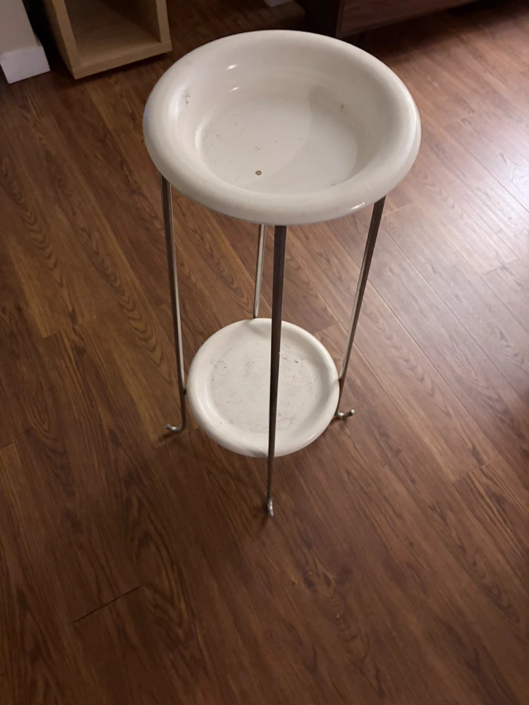 Vintage White Plant Stand with Two Tiers