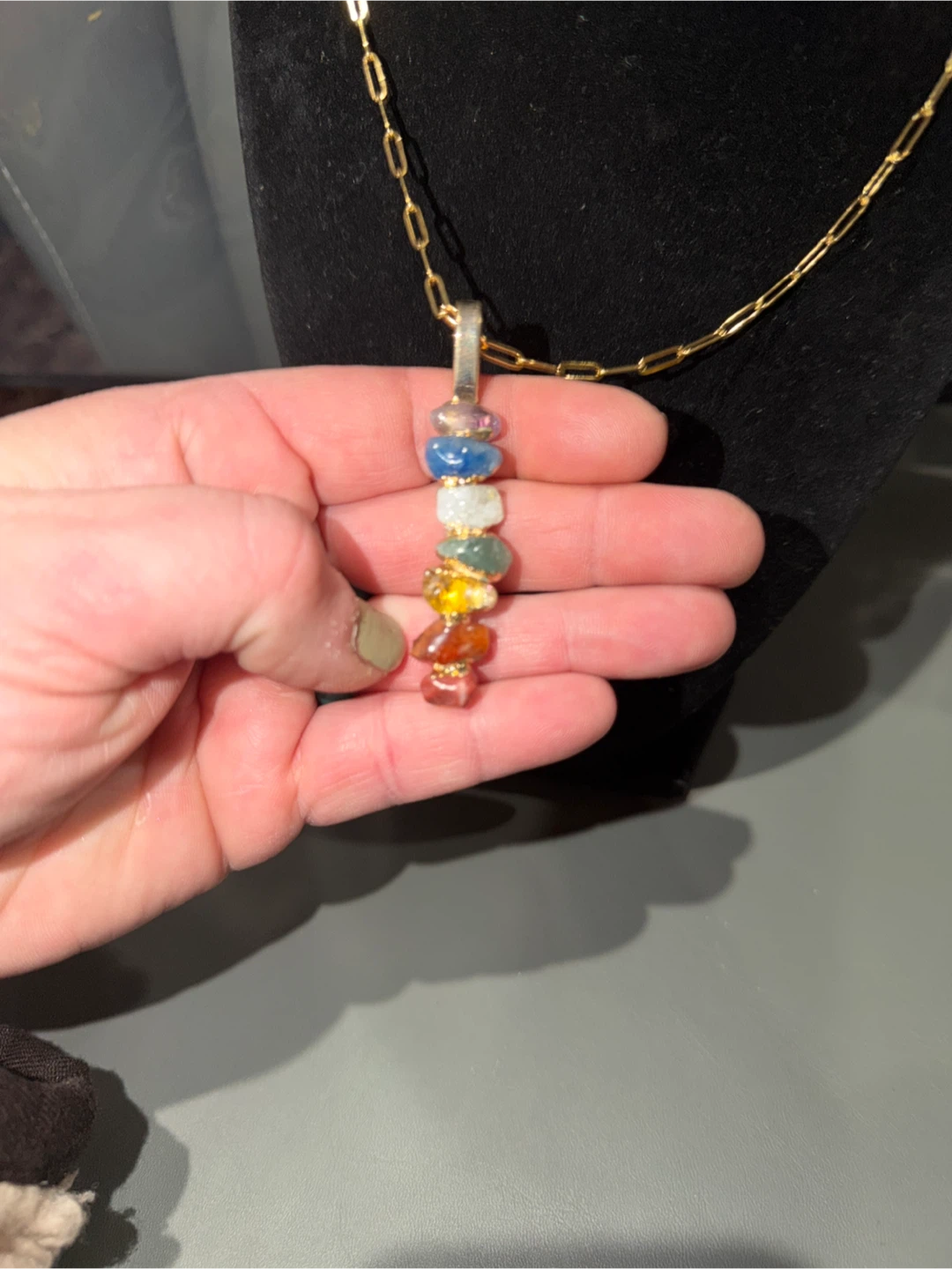 Chakra Necklace with Stacked Gemstone Pendant - photo 3