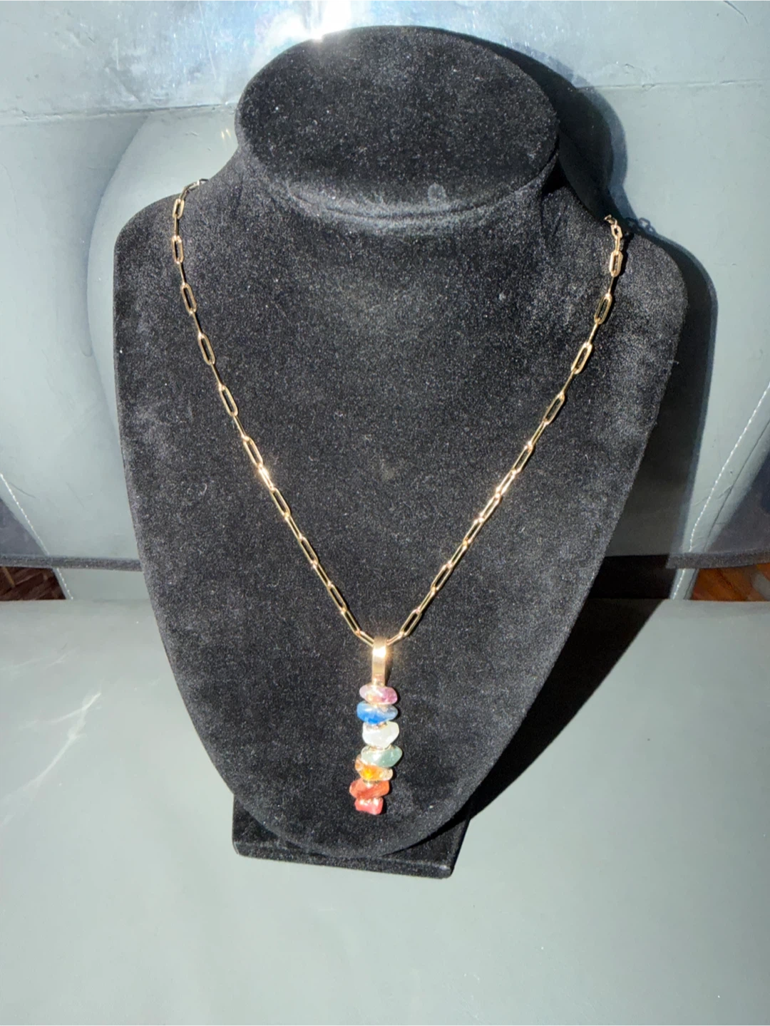 Chakra Necklace with Stacked Gemstone Pendant - photo 2