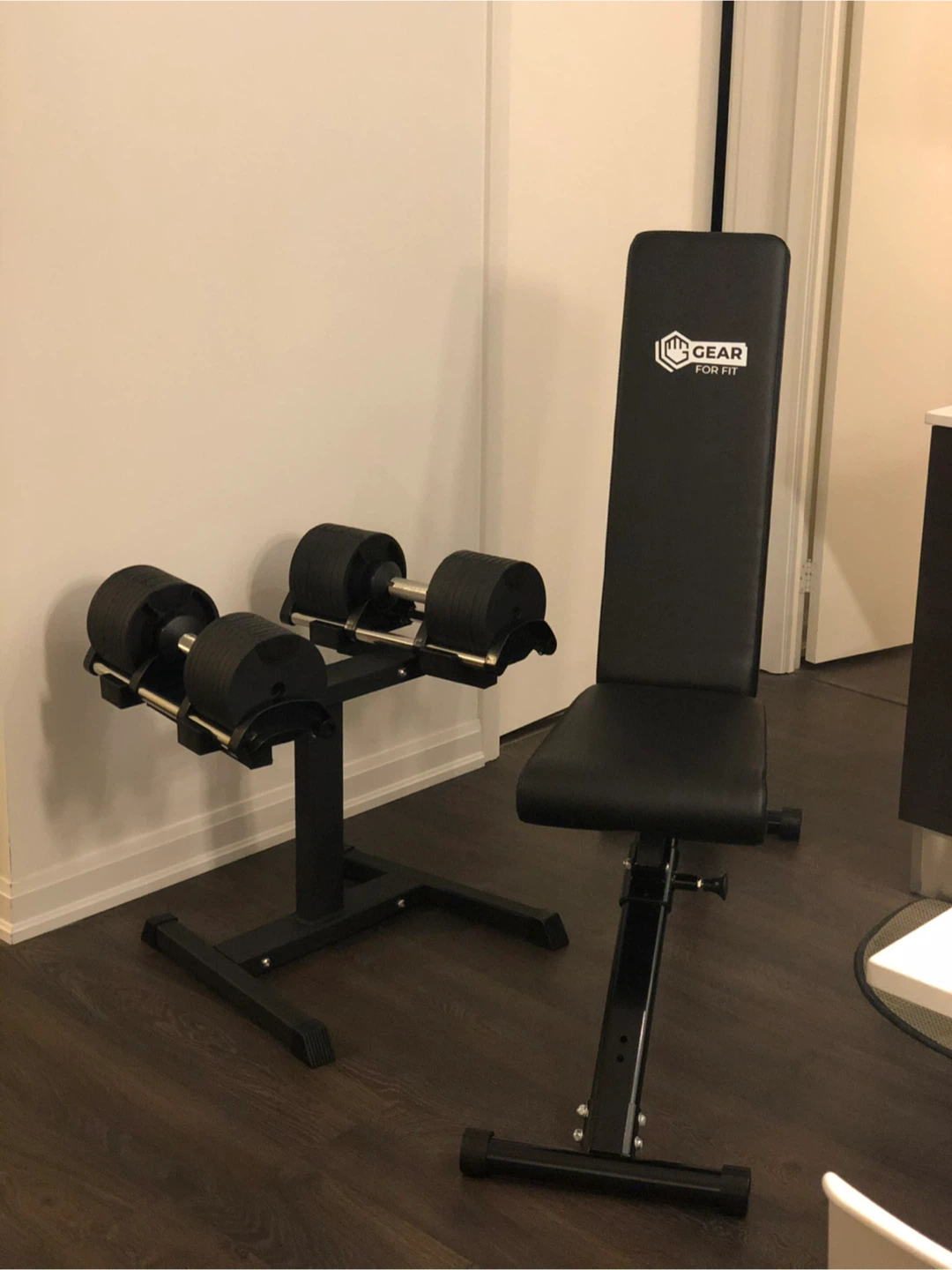Adjustable dumbbell set with stand and bench