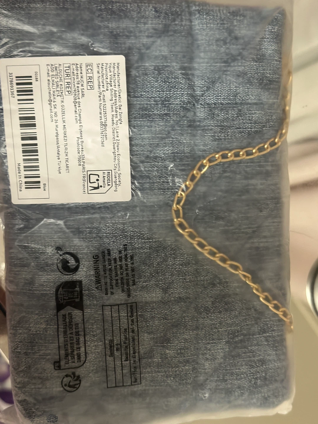 Denim Clutch Bag with Gold Chain - photo 2