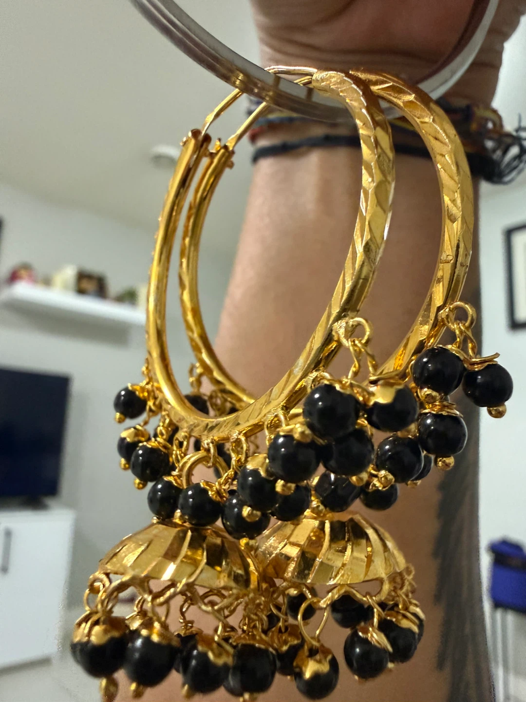 Gold-tone Jhumka and Hoop Earring Set