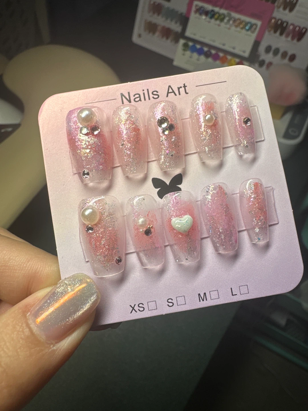 Nails Art Press On Nails with Pearls and Gems
