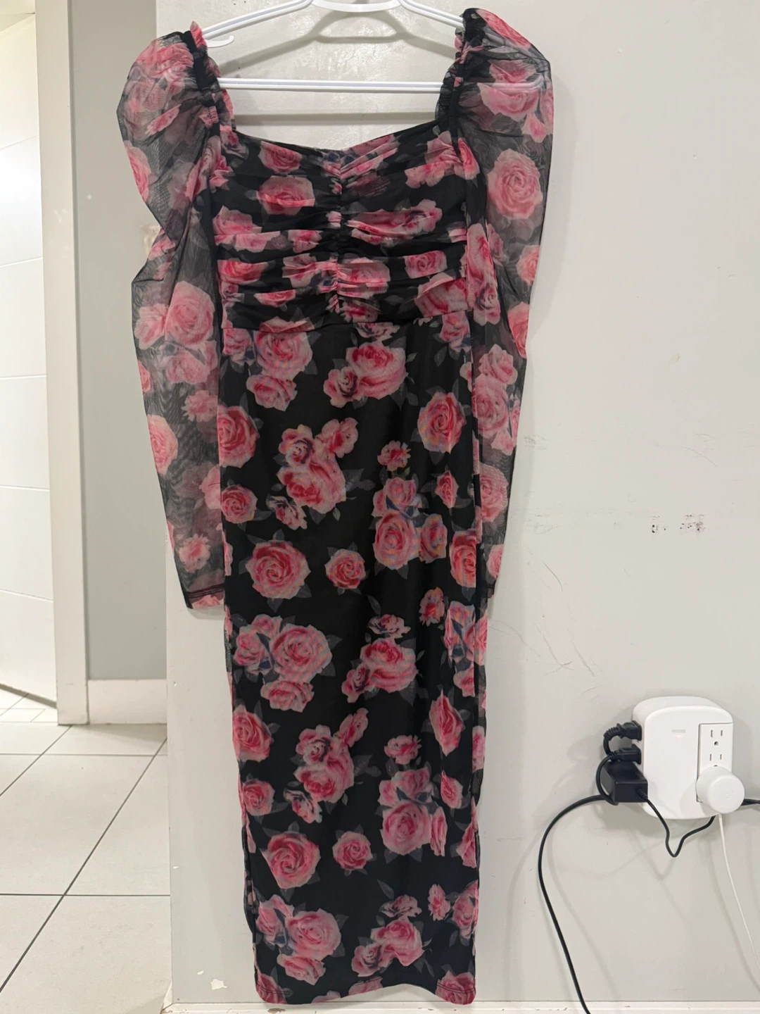 Black floral mesh dress