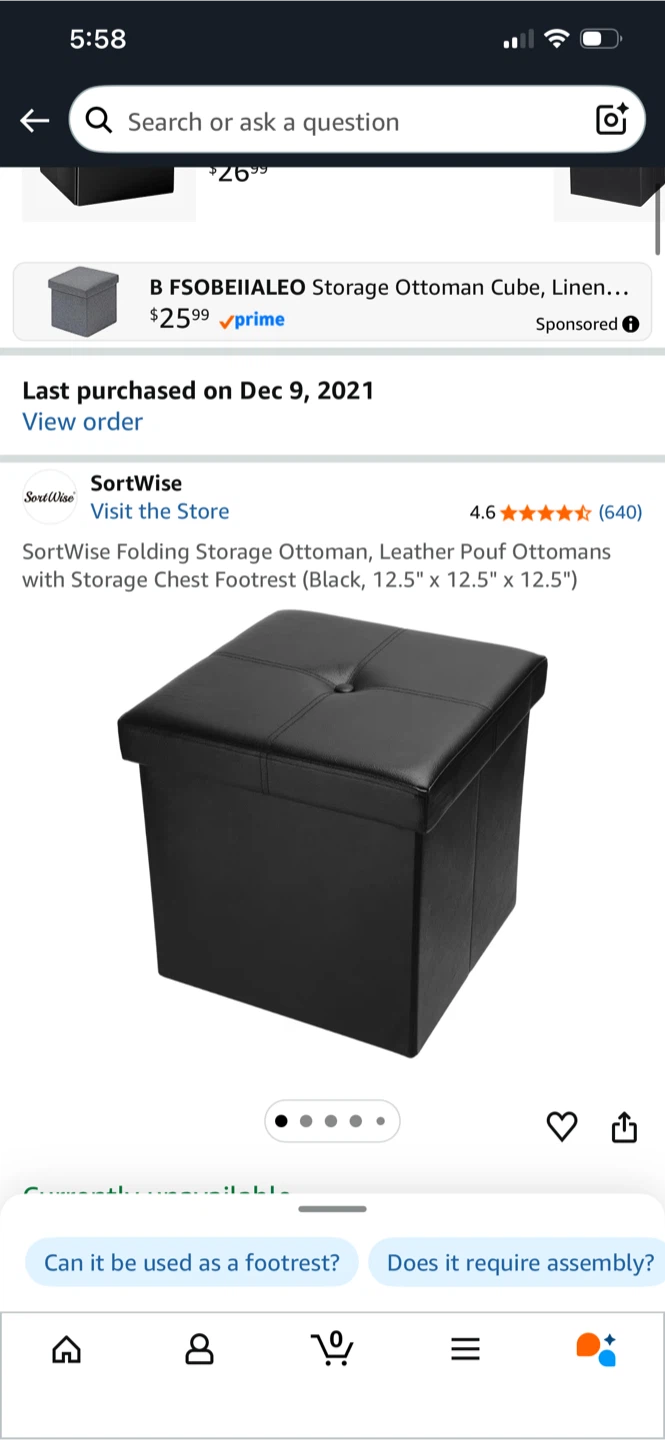 SortWise Folding Storage Ottoman (Black, 12.5" x 12.5" x 12.5") - photo 3