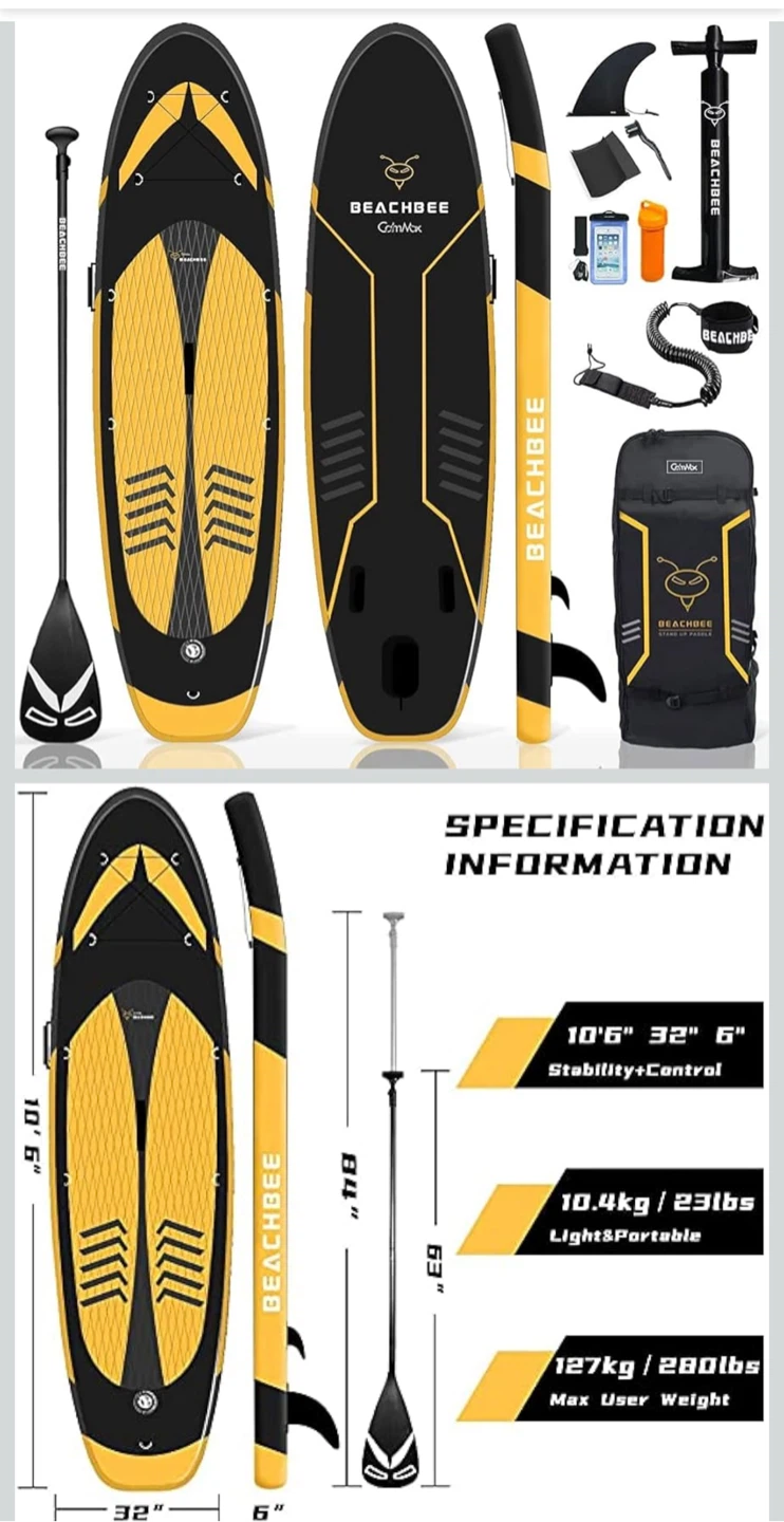 CalmMax Inflatable Stand Up Paddle Board - 10'6" Yellow/Black