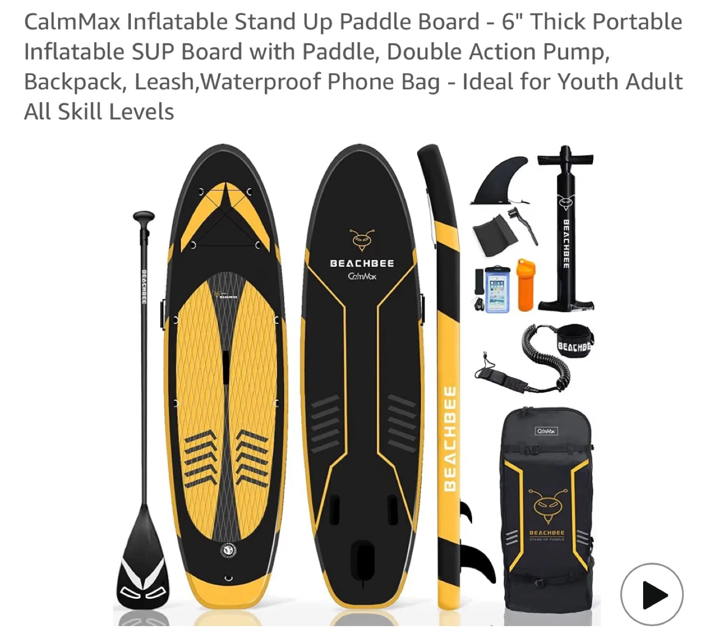CalmMax Inflatable Stand Up Paddle Board - 10'6" Yellow/Black - photo 3