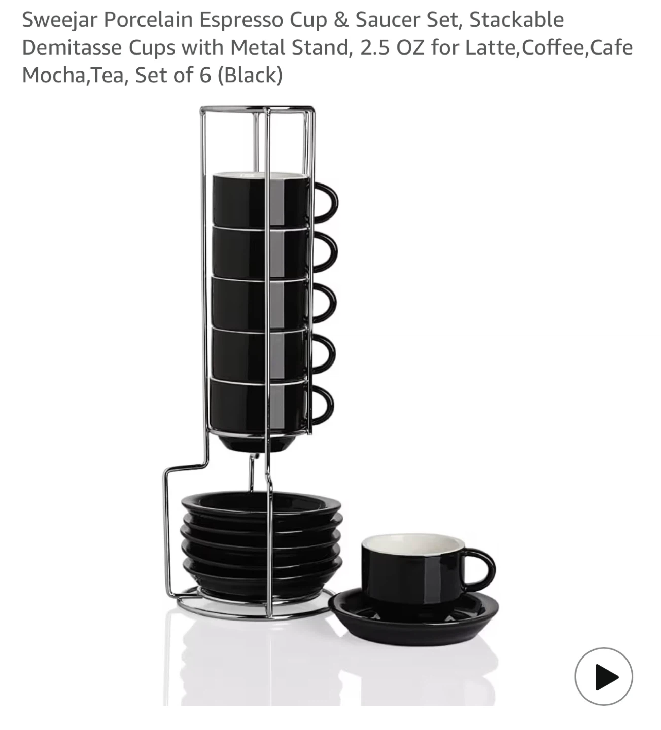 Sweejar Porcelain Espresso Cup & Saucer Set - 6 Black Cups