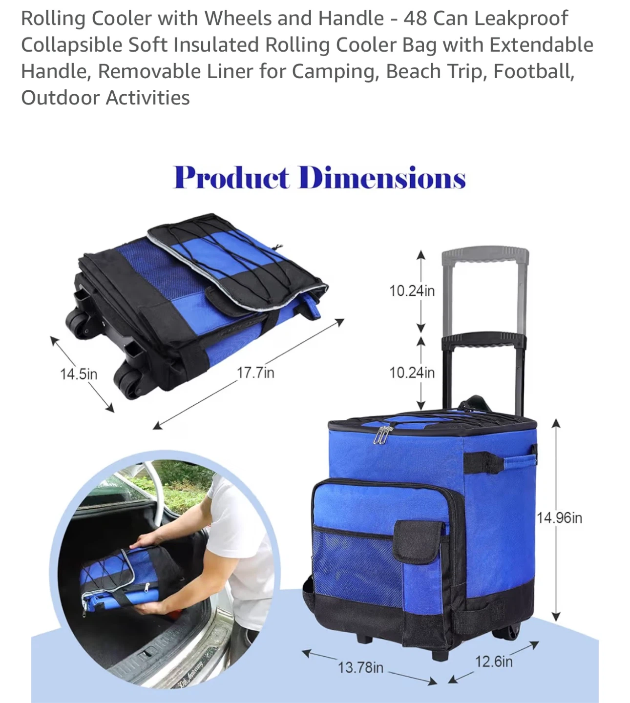 Rolling Cooler with Wheels and Handle - 48 Can Capacity