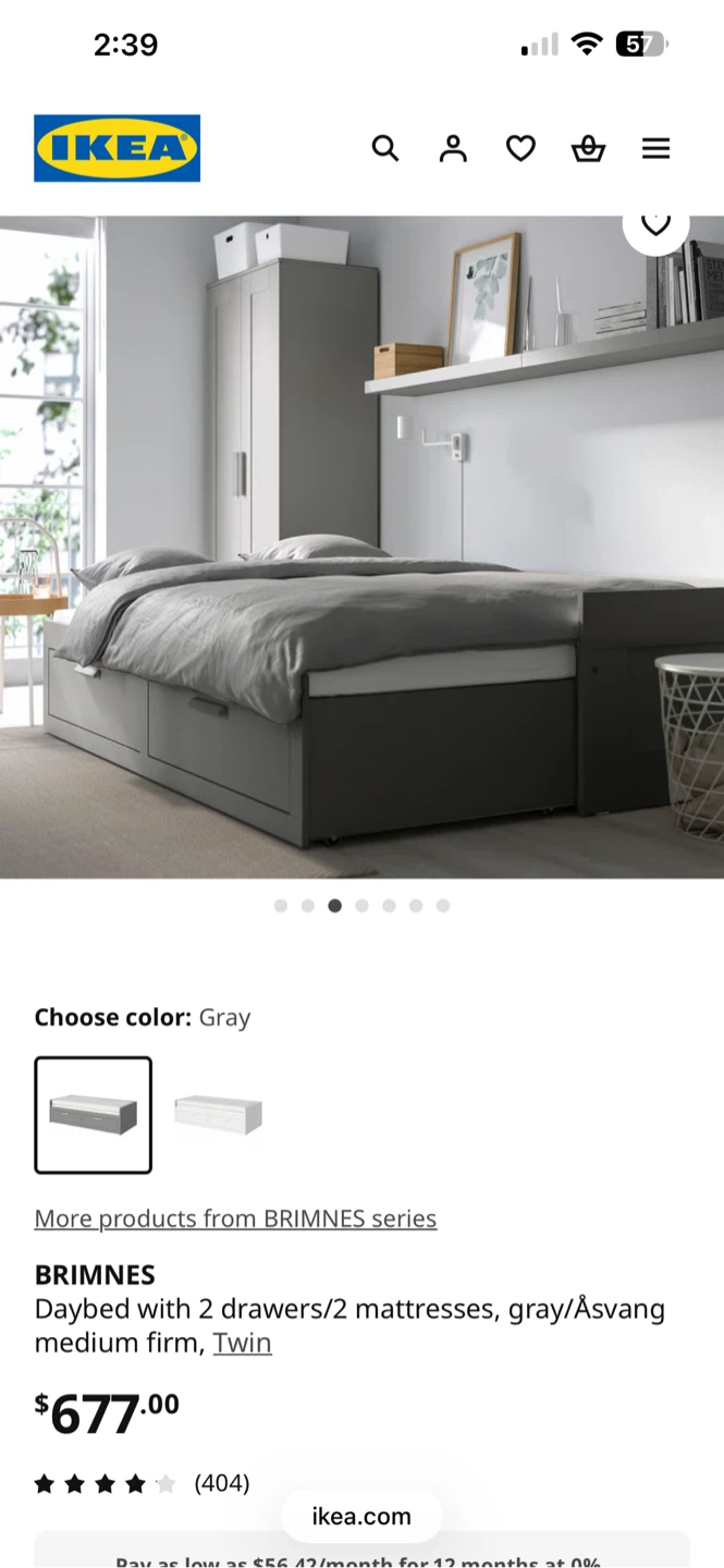 IKEA BRIMNES Daybed with 2 Drawers - Gray, Twin - photo 3