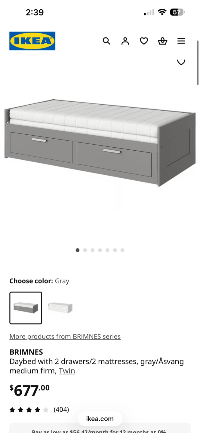 IKEA BRIMNES Daybed with 2 Drawers - Gray, Twin