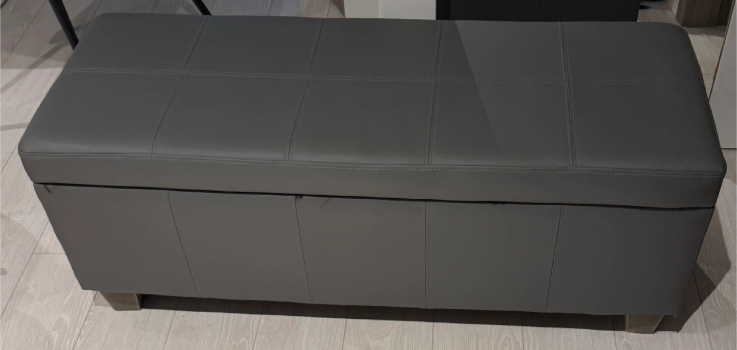 Grey Faux Leather Storage Ottoman Bench