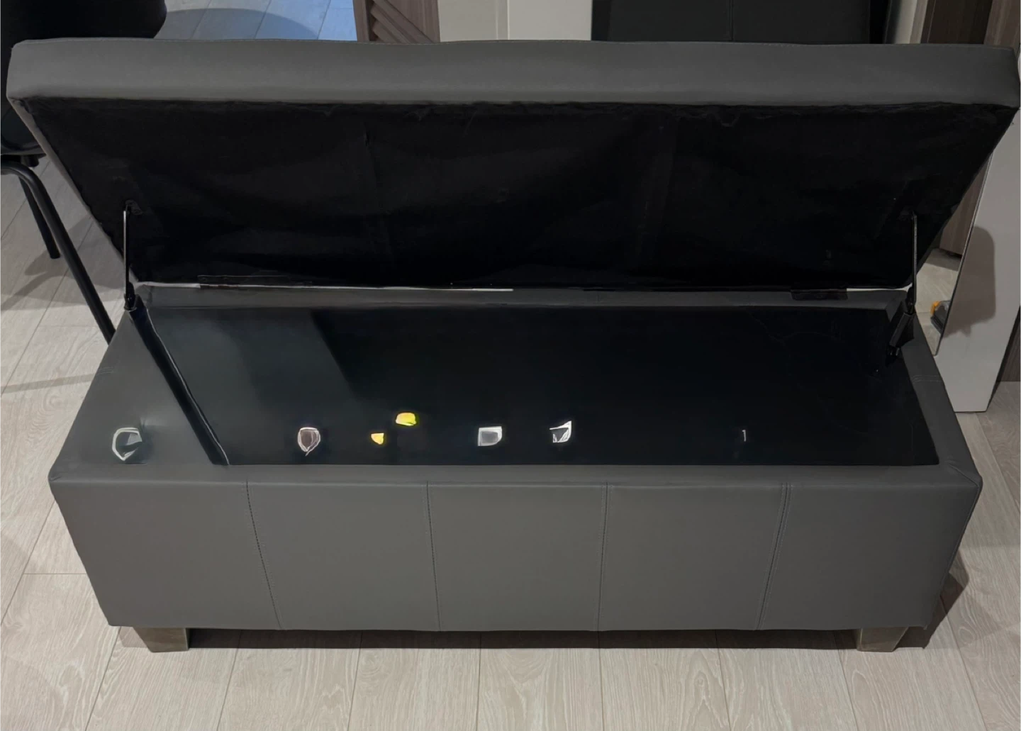 Grey Faux Leather Storage Ottoman Bench - photo 2