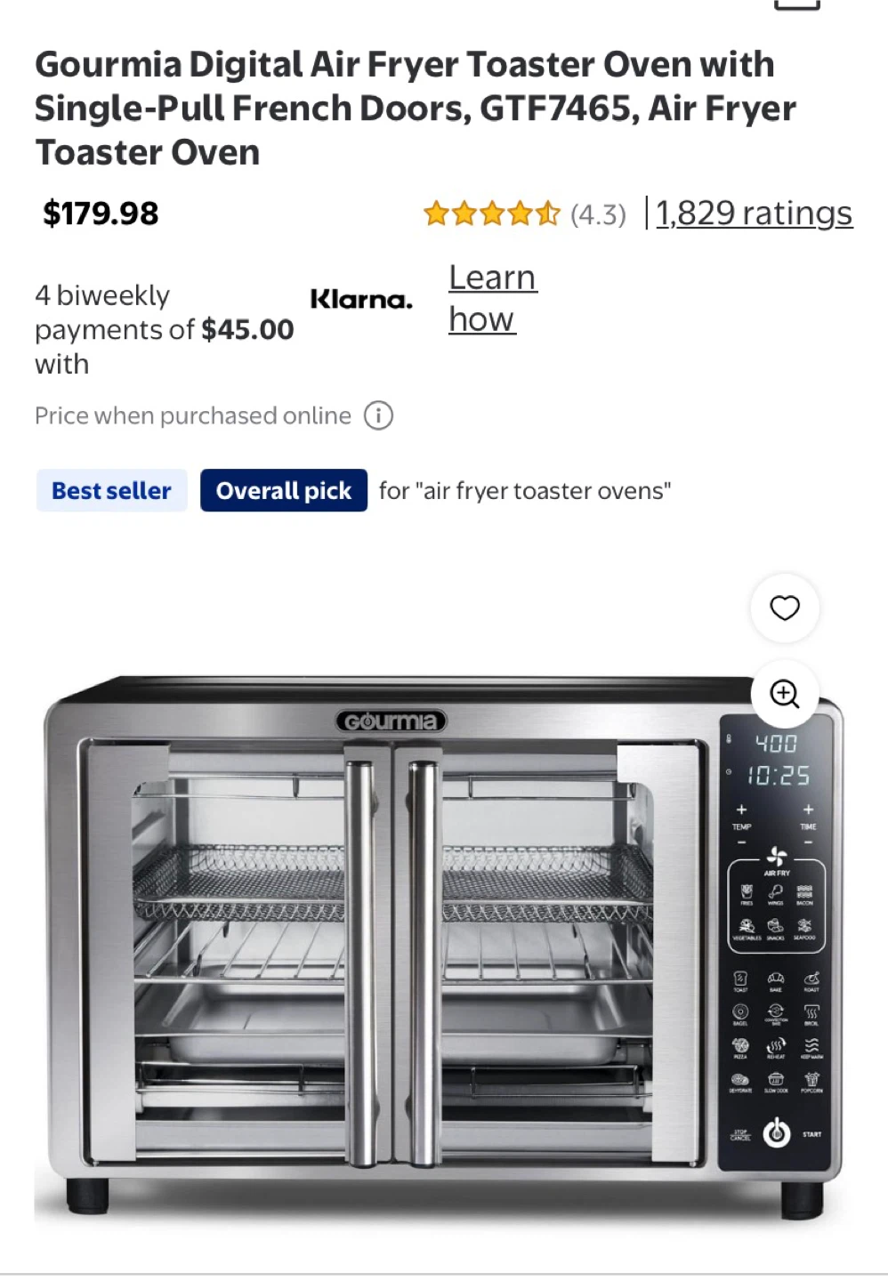 Gourmia Digital Air Fryer Toaster Oven GTF7465