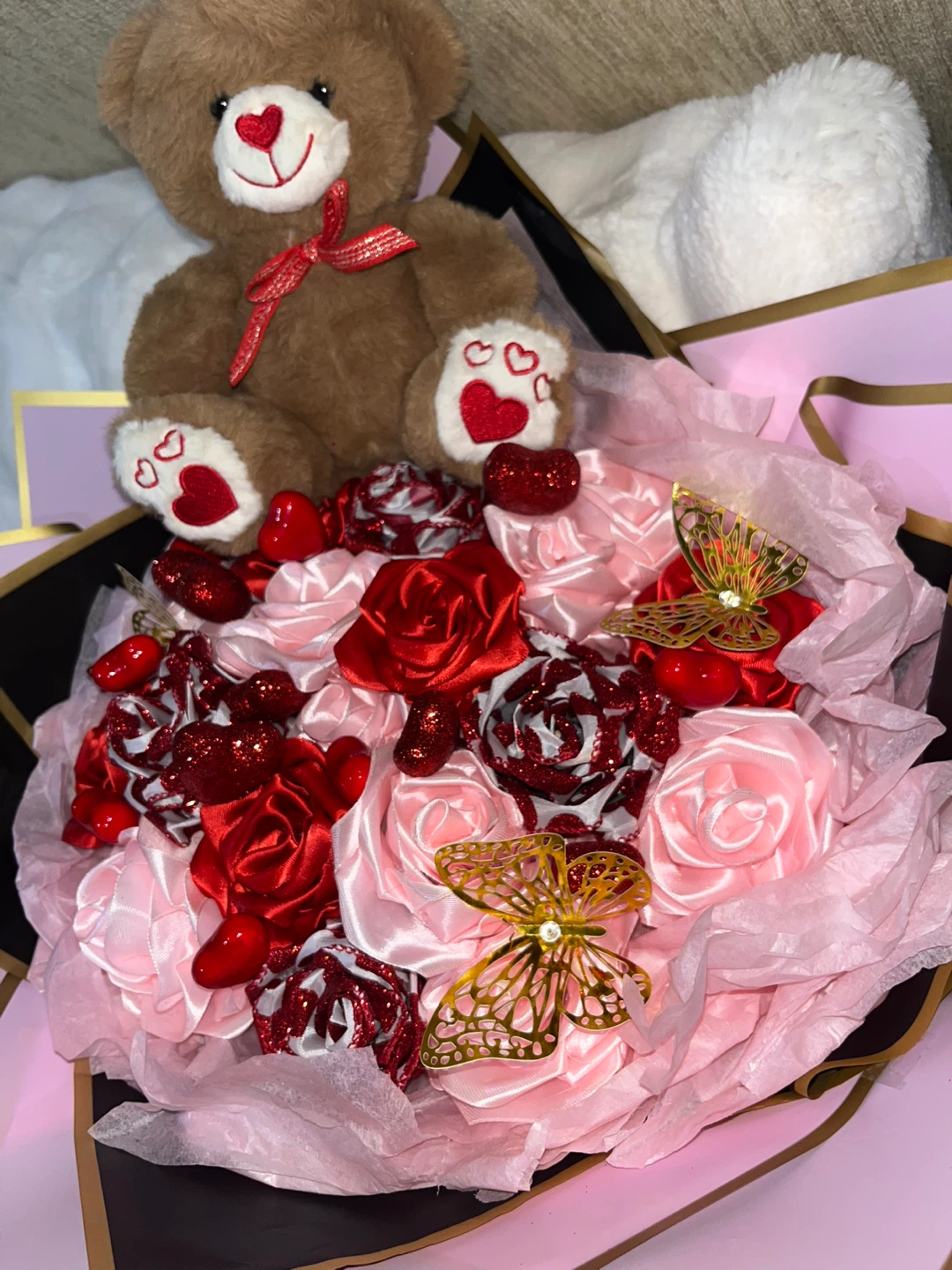 Handmade Valentine’s Day Ribbon Flower Bouquet 💝 - photo 2