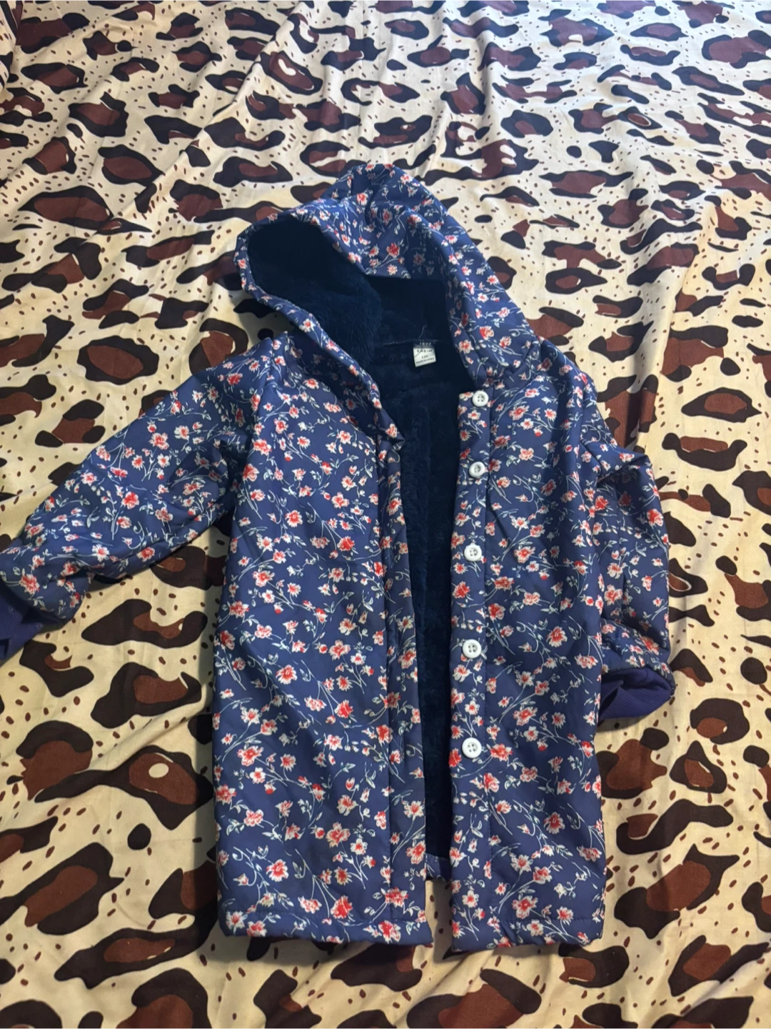 SHEIN Kids Floral Print Hooded Winter Jacket