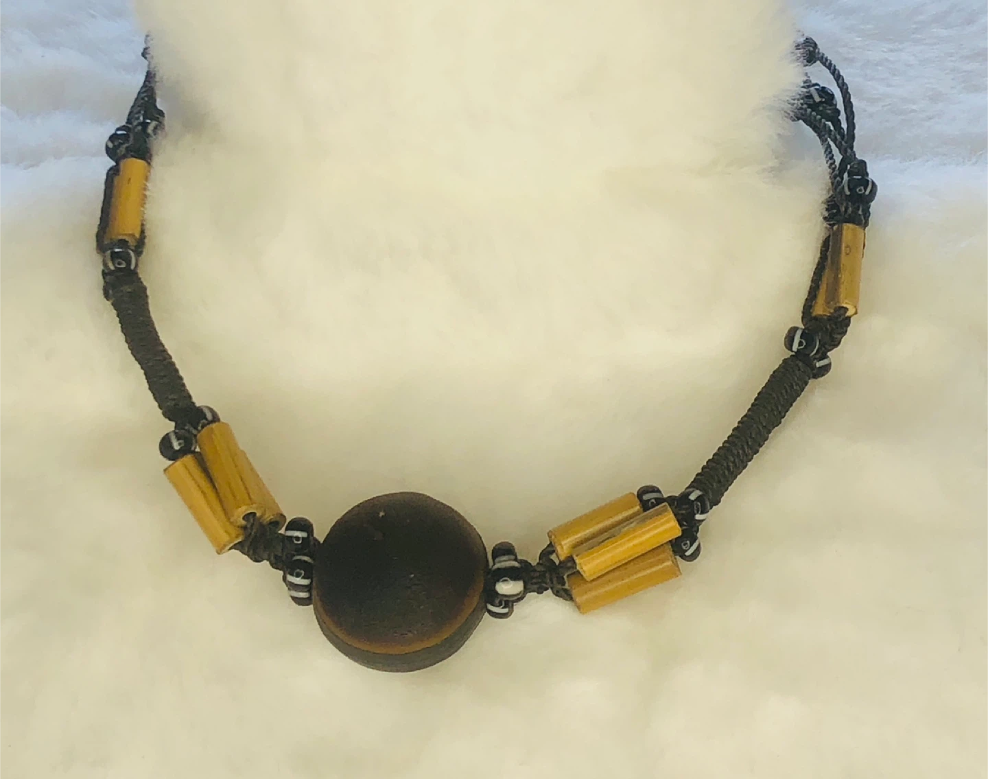 Sea Bean Mucuna Ojo de Buey Seed with Bamboo Beads Necklace