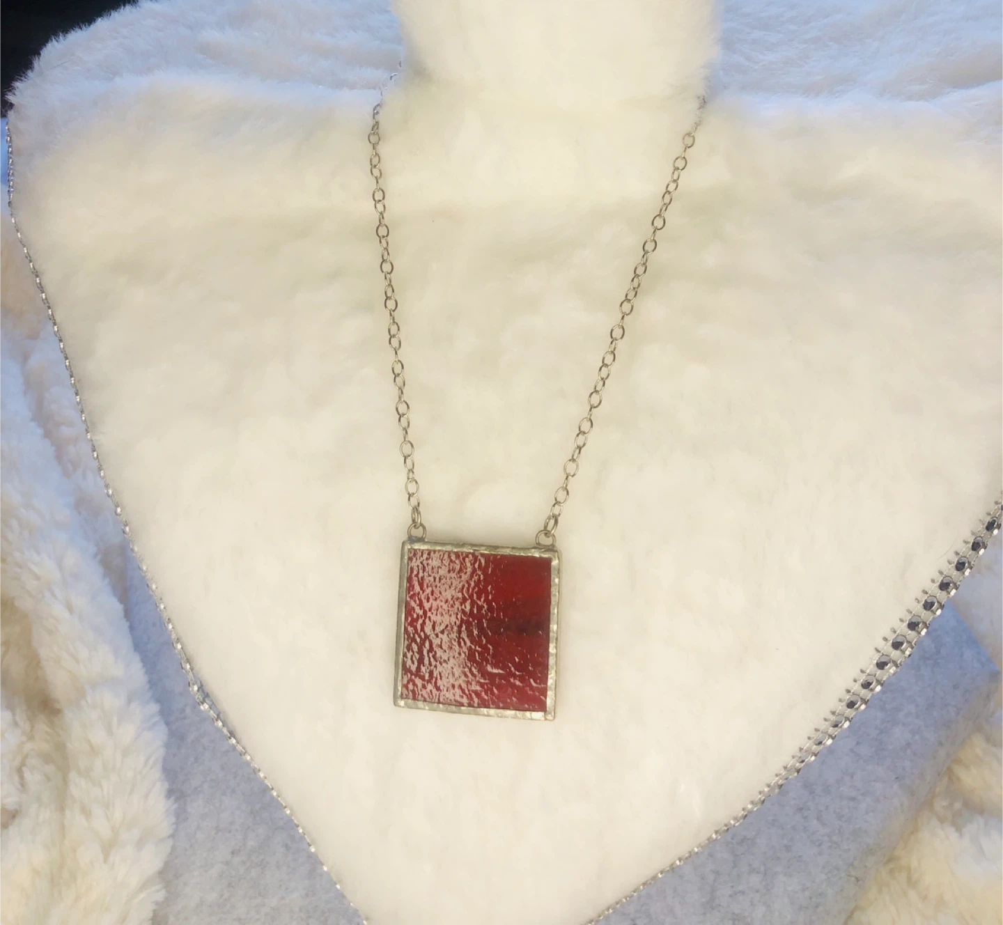 Stained Glass Square Pendant Necklace - photo 3