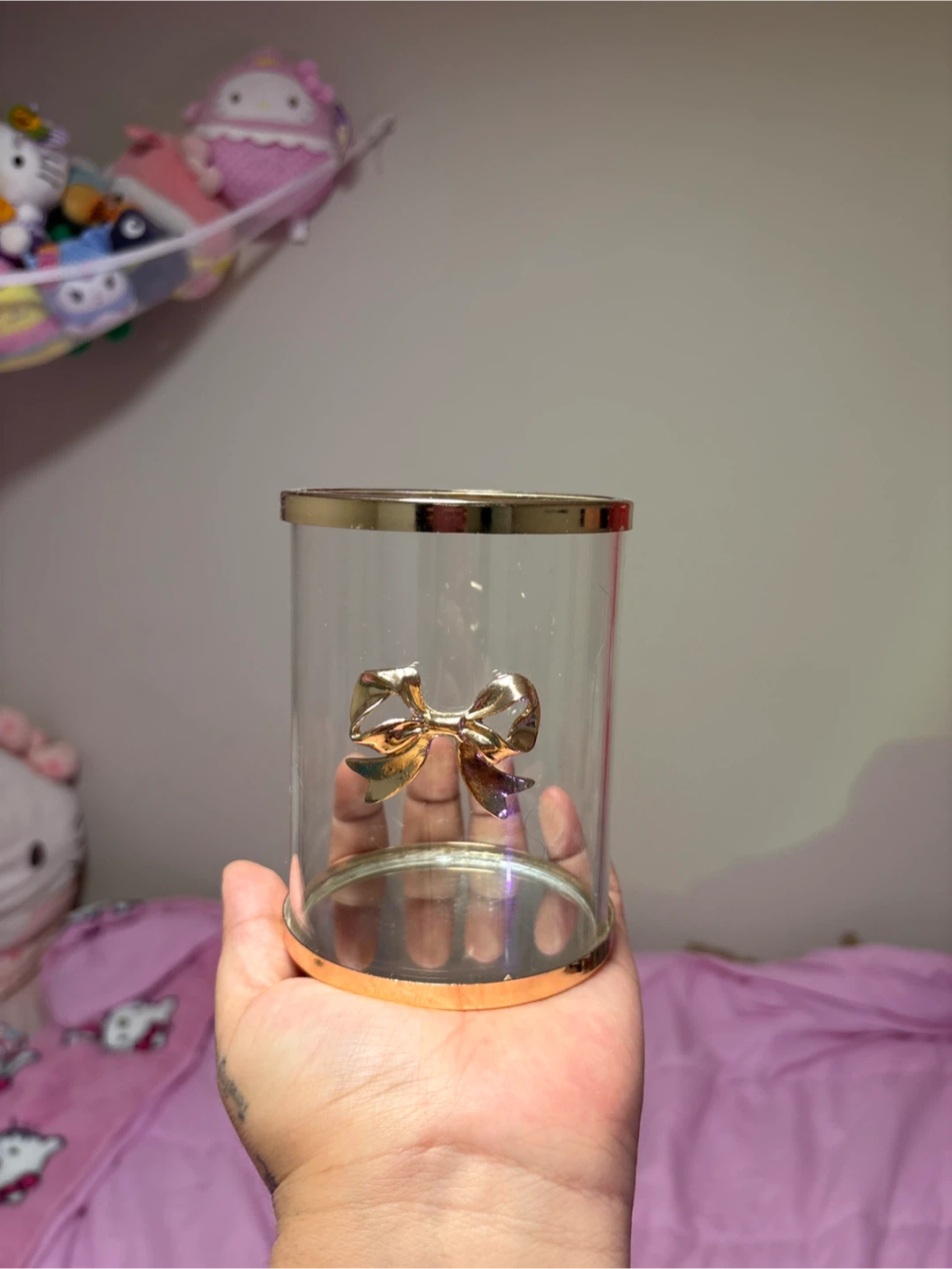 Decorative Glass Jar with Gold Bow Accent