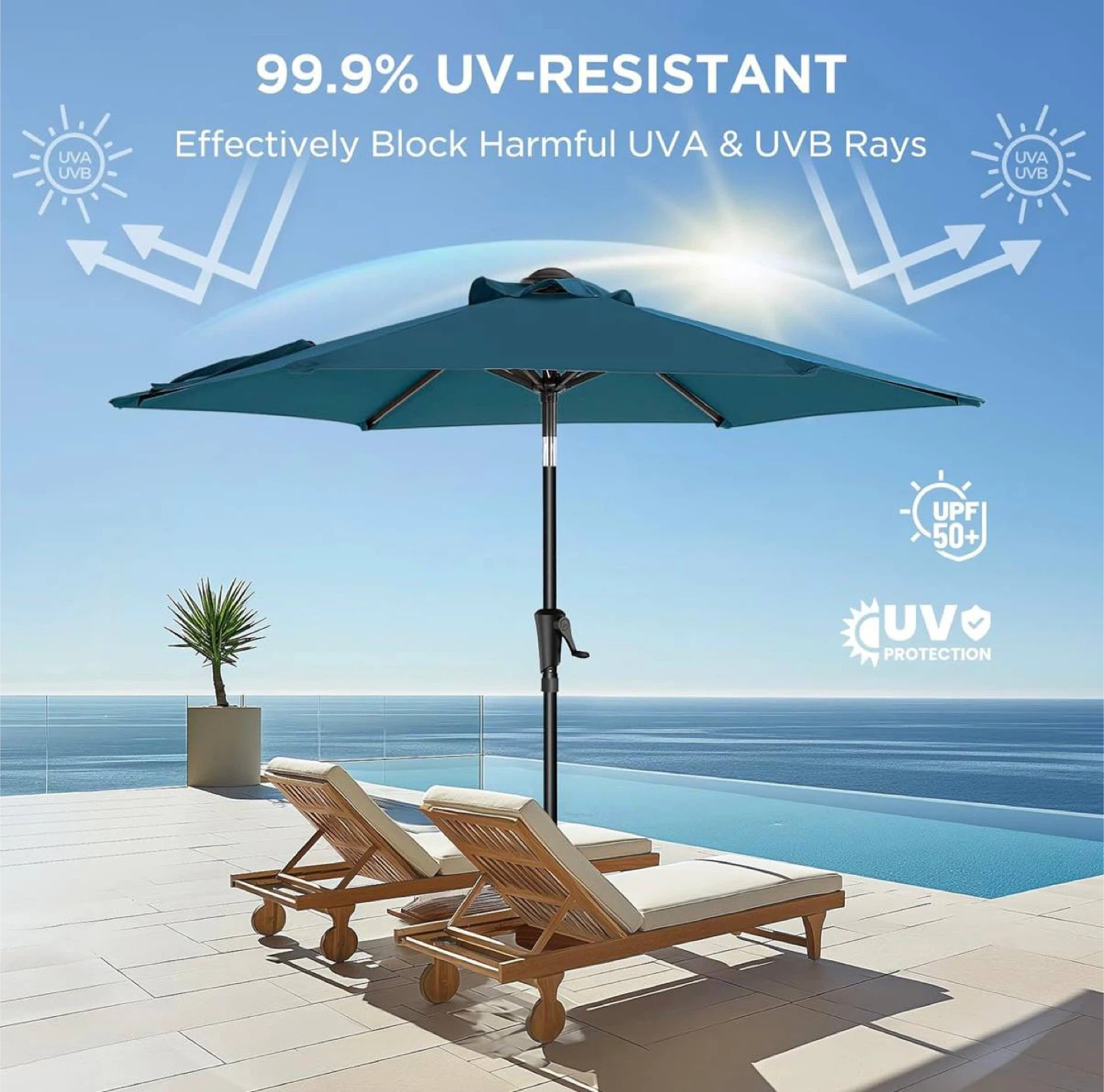 Teal Patio Umbrella with Tilt Mechanism - photo 2