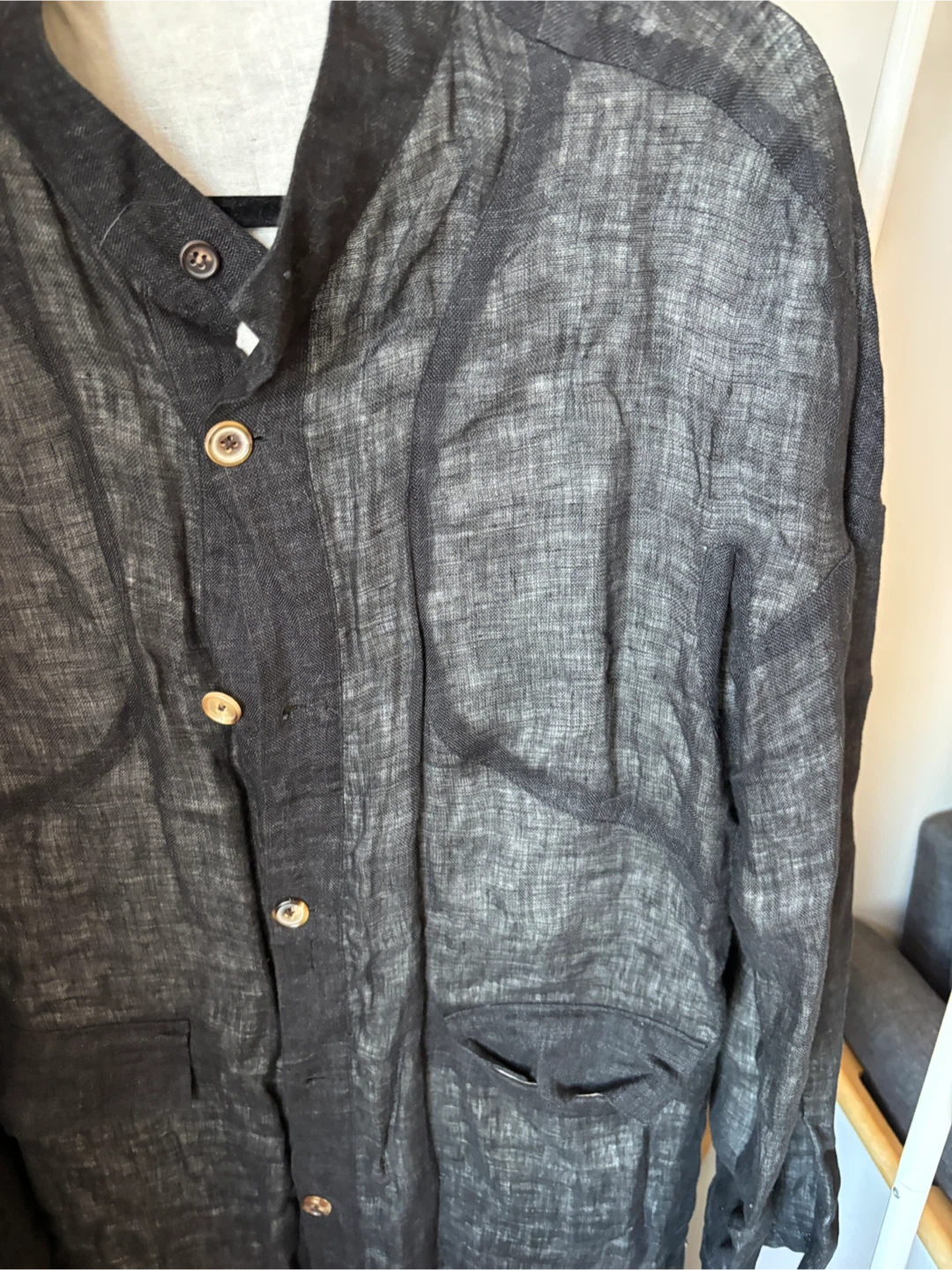 Black Linen cotton Long Sleeve Shirt Jacket - photo 3