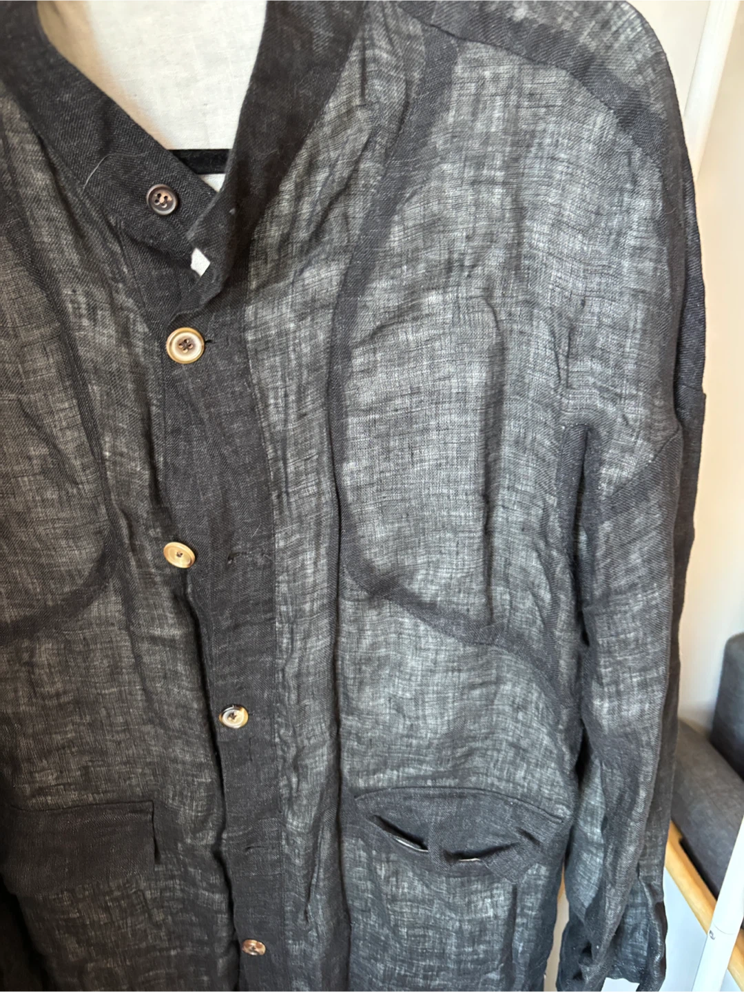 Black Linen cotton Long Sleeve Shirt Jacket - photo 4