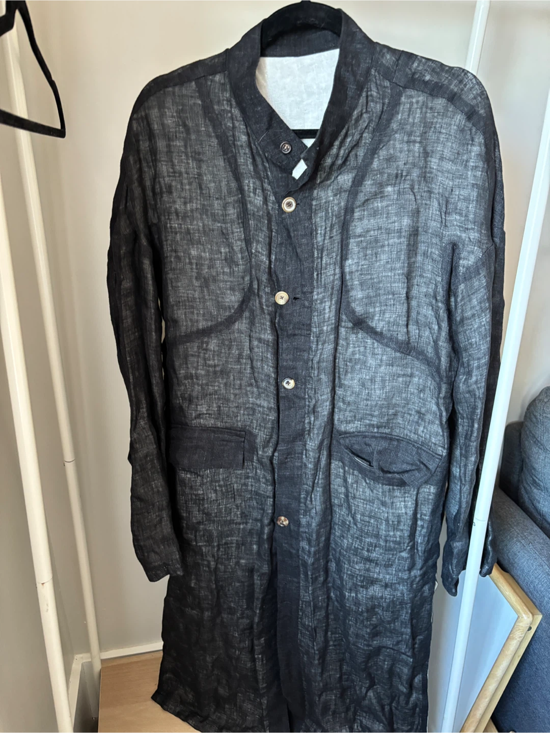 Black Linen cotton Long Sleeve Shirt Jacket