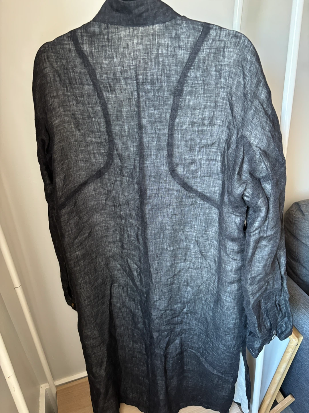 Black Linen cotton Long Sleeve Shirt Jacket - photo 2