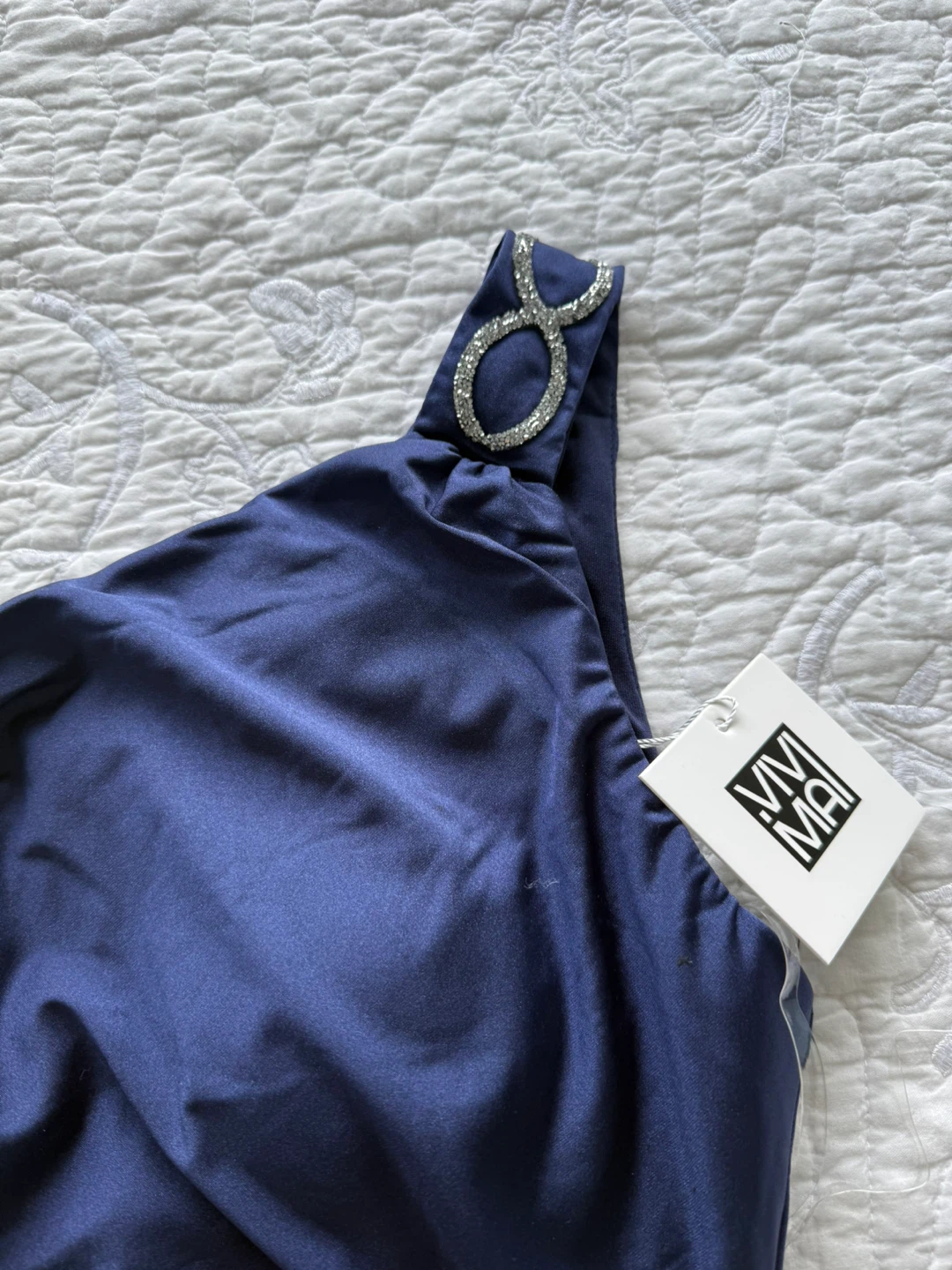 Vivi Mai Navy Blue Ruched One-Shoulder Dress - Size M - photo 3
