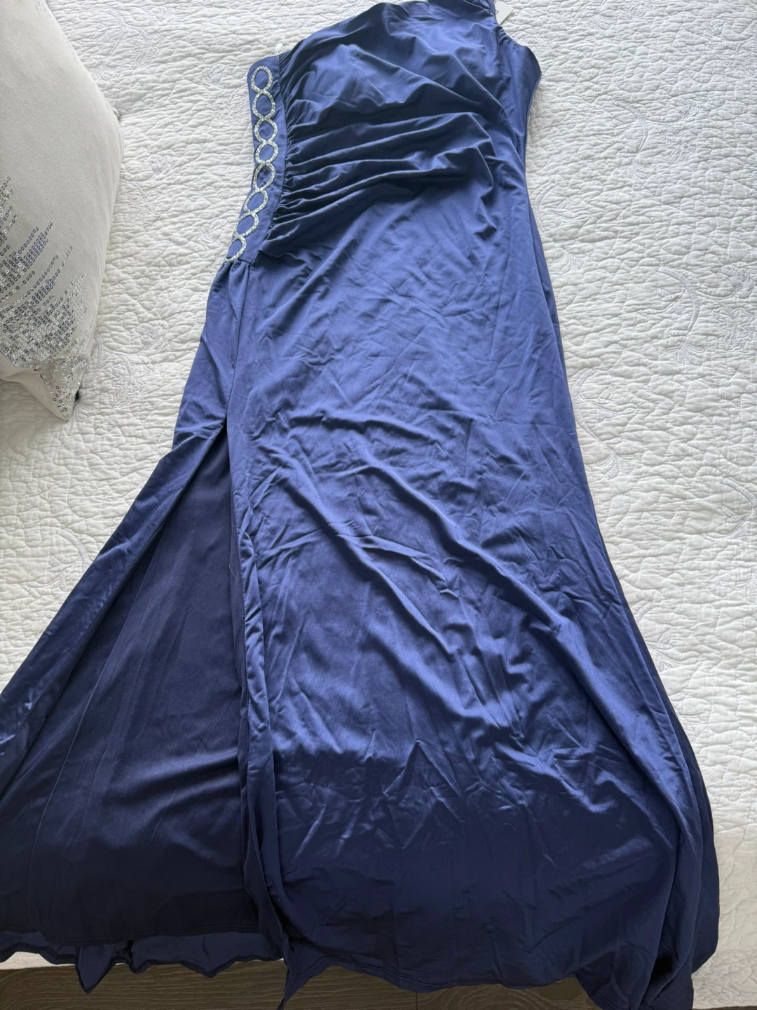 Vivi Mai Navy Blue Ruched One-Shoulder Dress - Size M - photo 2
