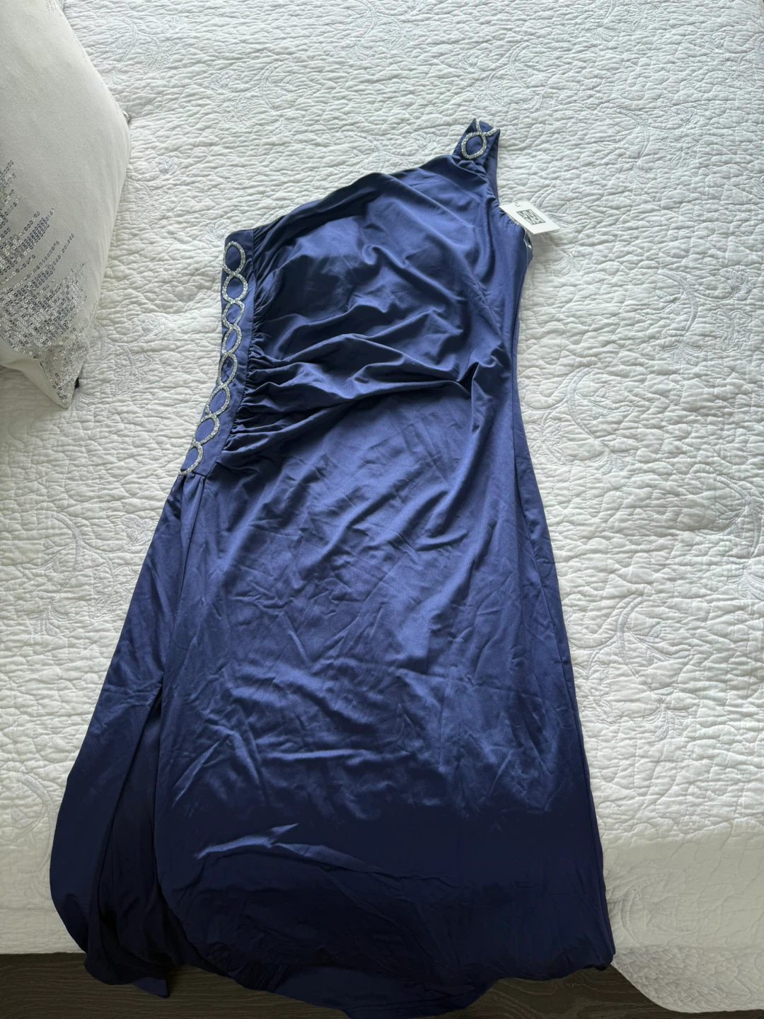 Vivi Mai Navy Blue Ruched One-Shoulder Dress - Size M - photo 5
