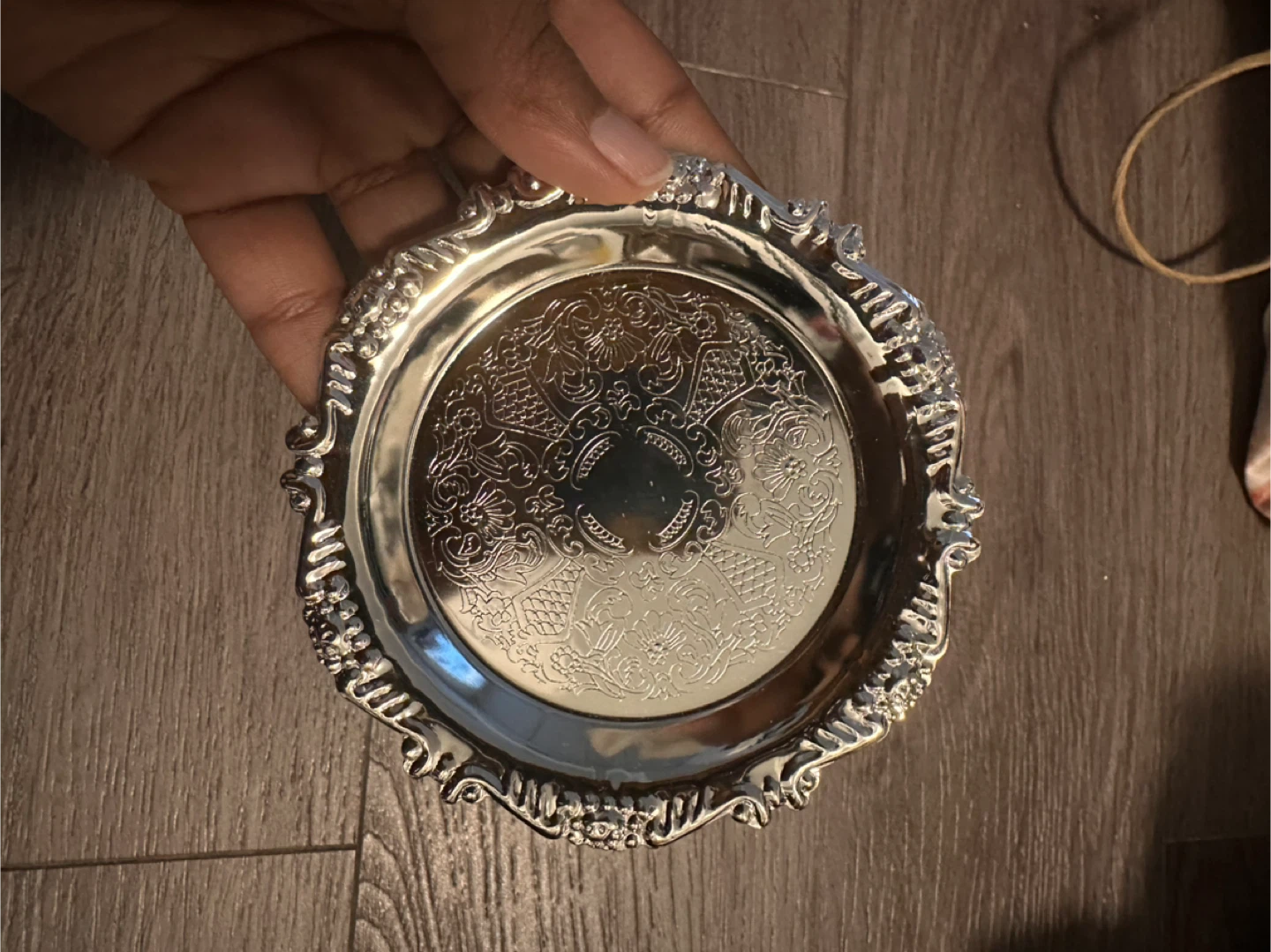 Ornate Silver-Tone Trinket Dish