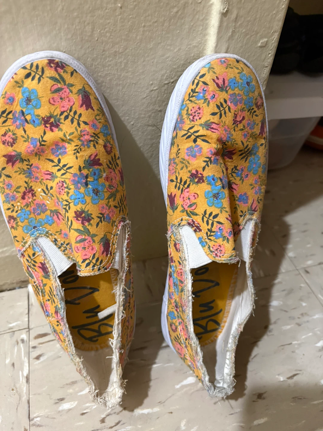 Blu V. Women's Slip-On Canvas Shoes - Yellow Floral Print - photo 5