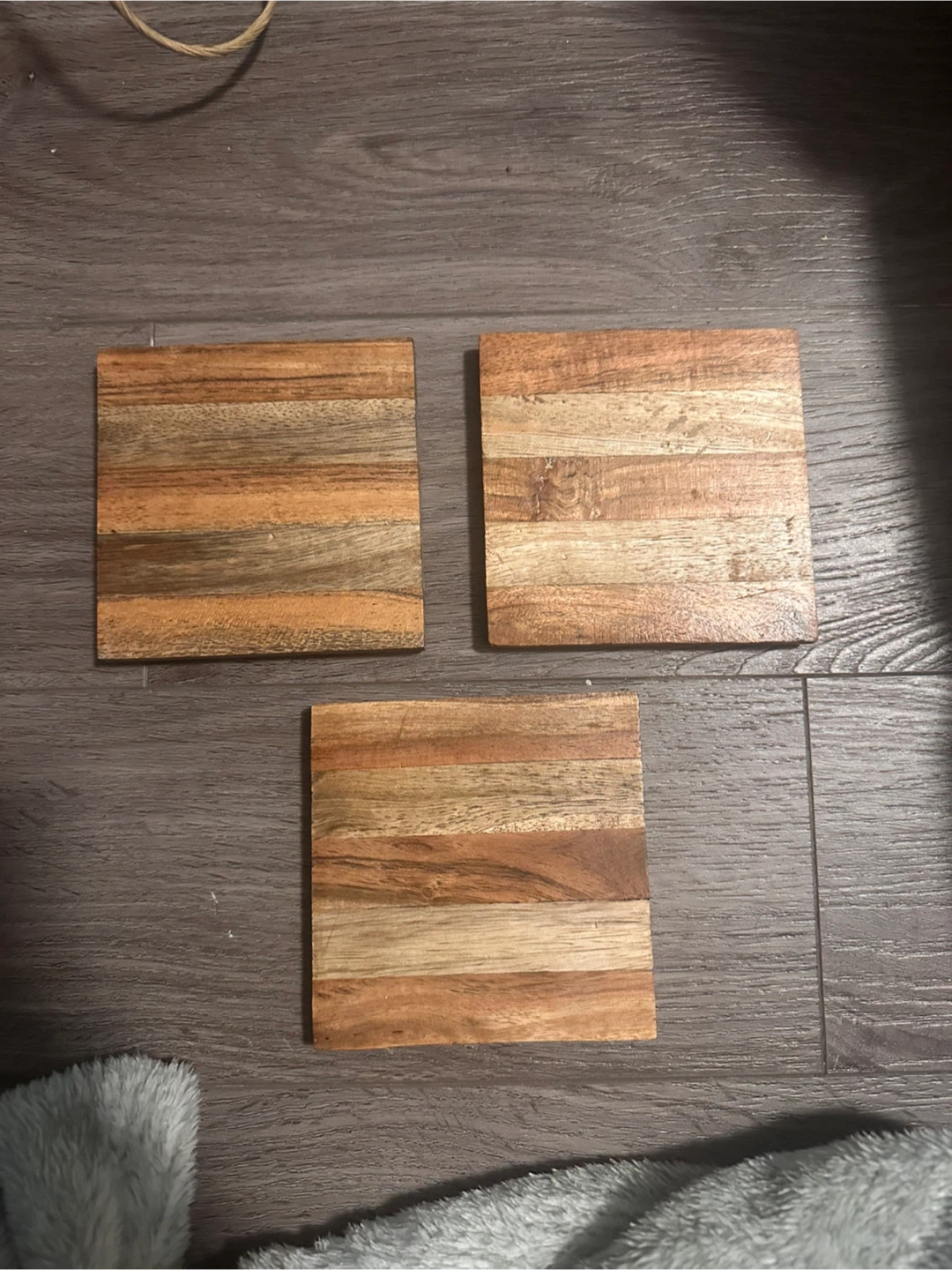 Set of 3 Wooden Striped Coasters