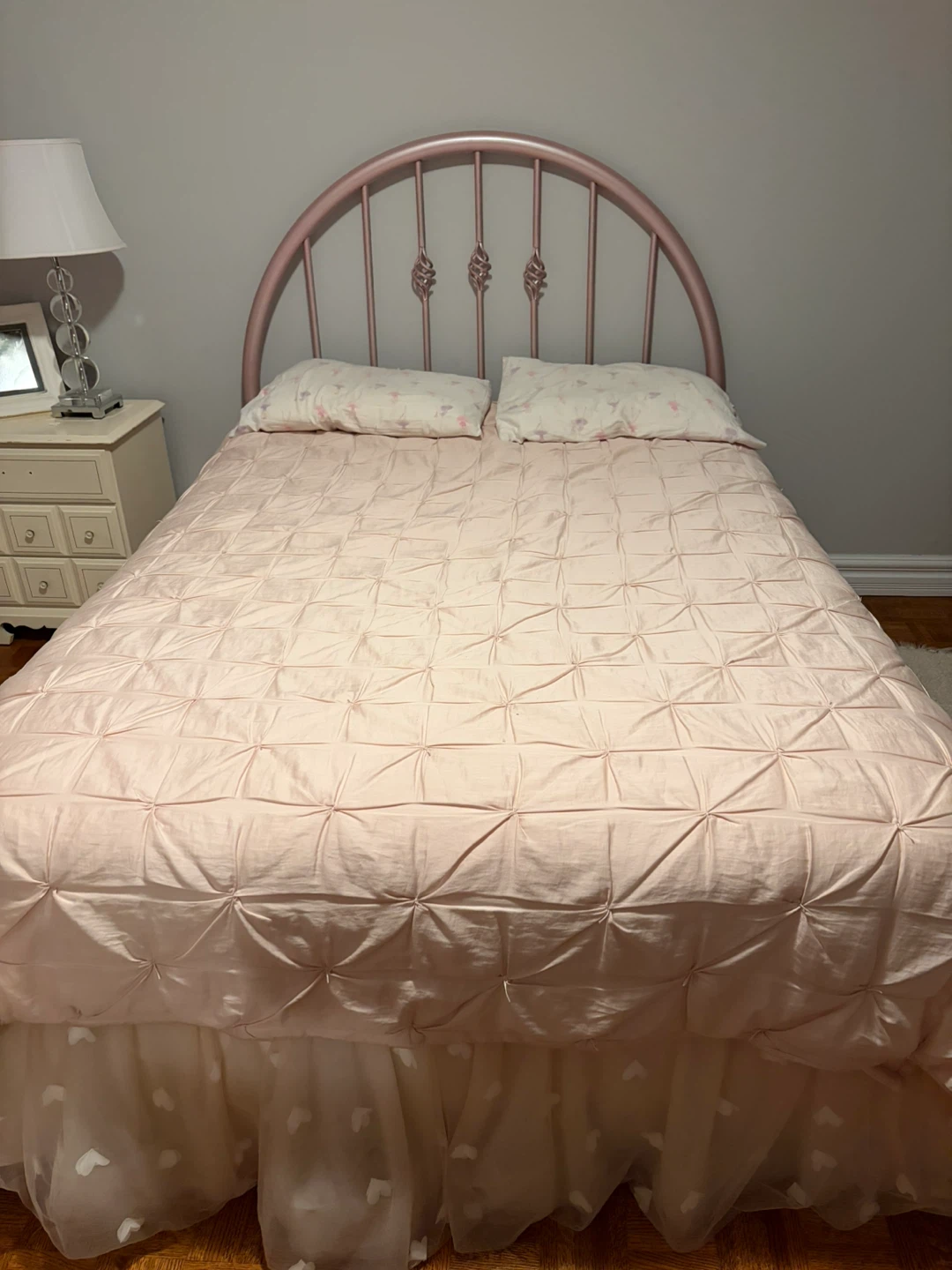 Pink Metal Twin Bed Frame with Arched Headboard