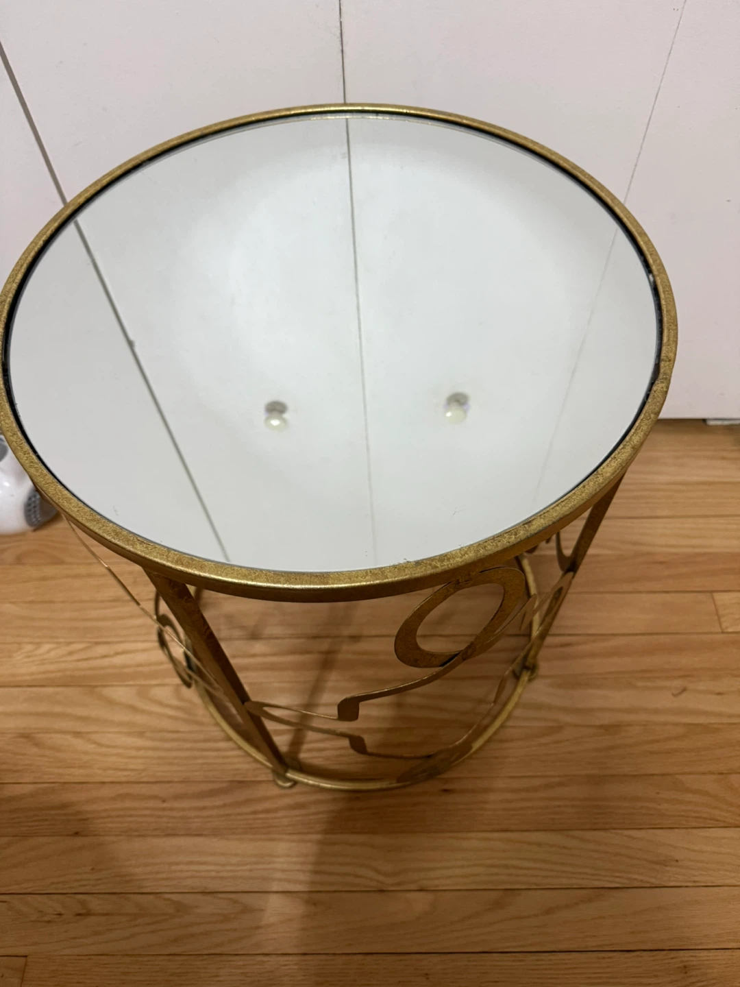 Gold Metal Round Accent Table with Mirrored Top - photo 3