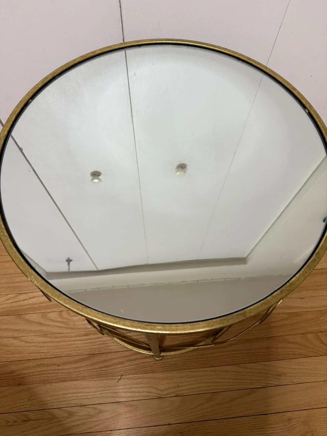 Gold Metal Round Accent Table with Mirrored Top