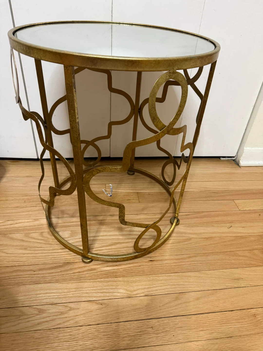 Gold Metal Round Accent Table with Mirrored Top - photo 4