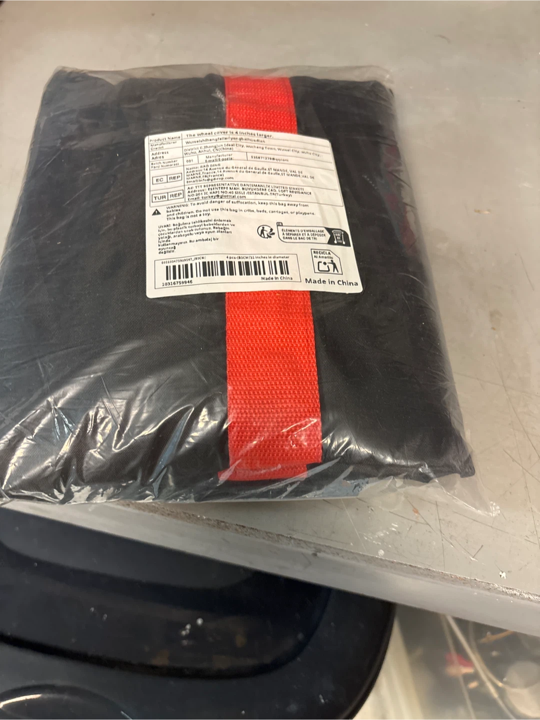 Wheel Tire Covers Set of 4 Black Red