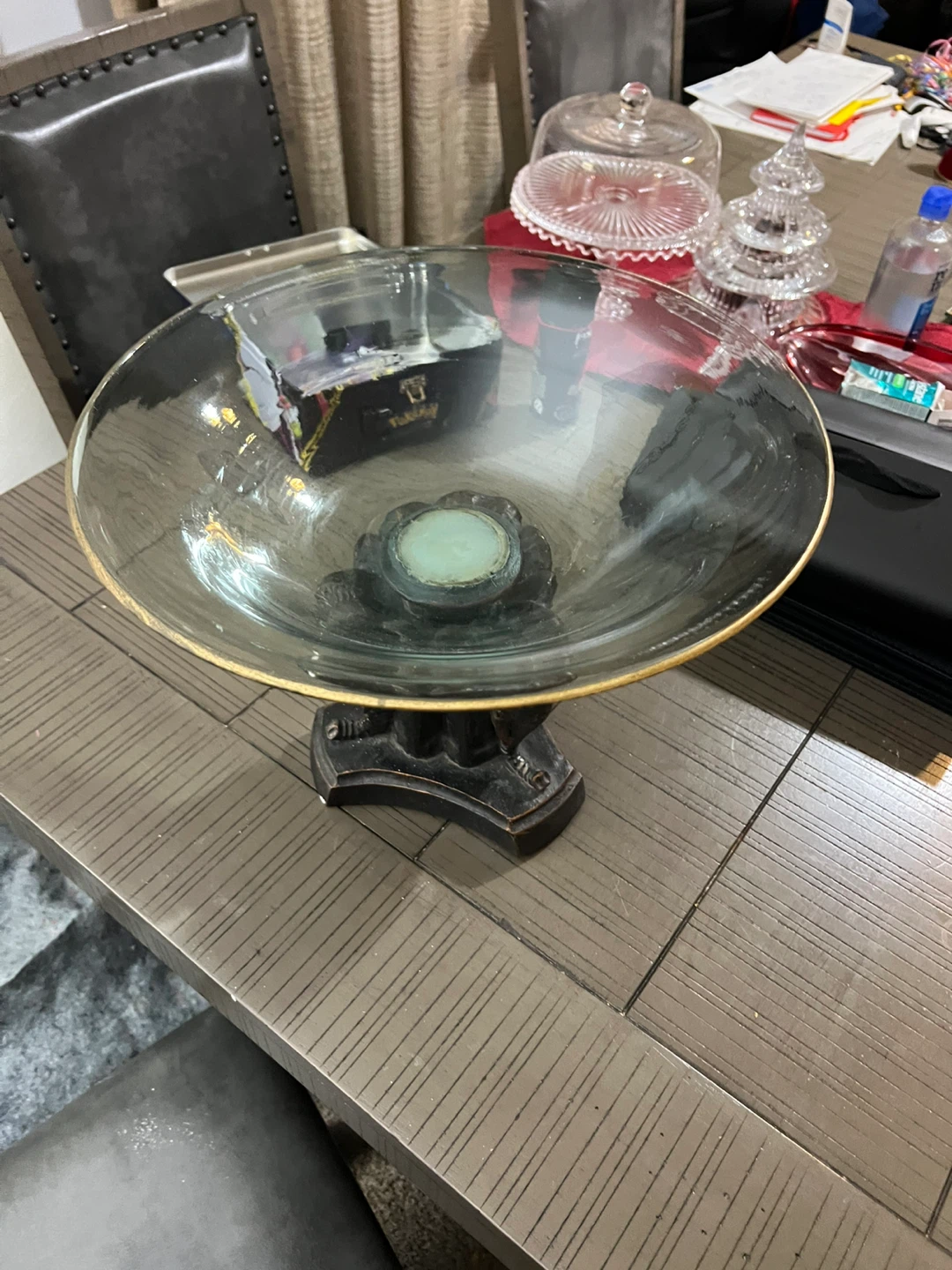 Free delivery used  Glass Fruit Bowl with Elephant Base