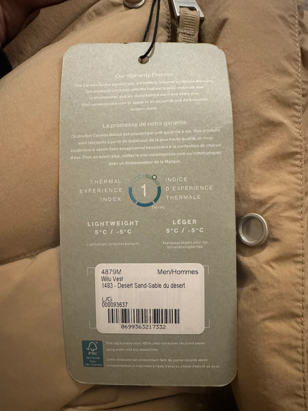 Canada Goose Wiliu Vest Lightweight Sand- Sable L Men/Hommes - photo 2